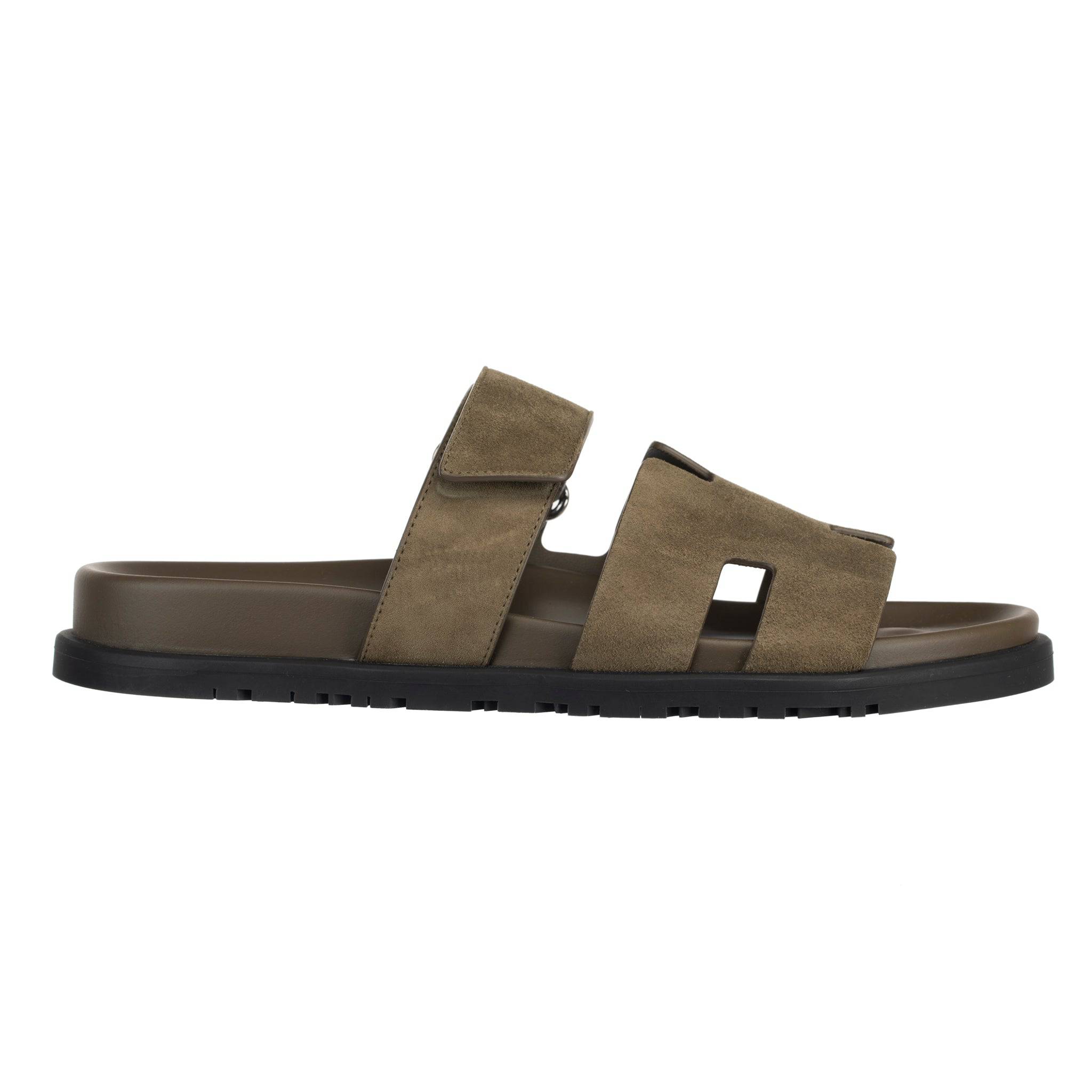 HERMES CHYPRE SANDAL VERT ARMY SUEDE PALLADIUM HARDWARE 41 FR - On Repeat