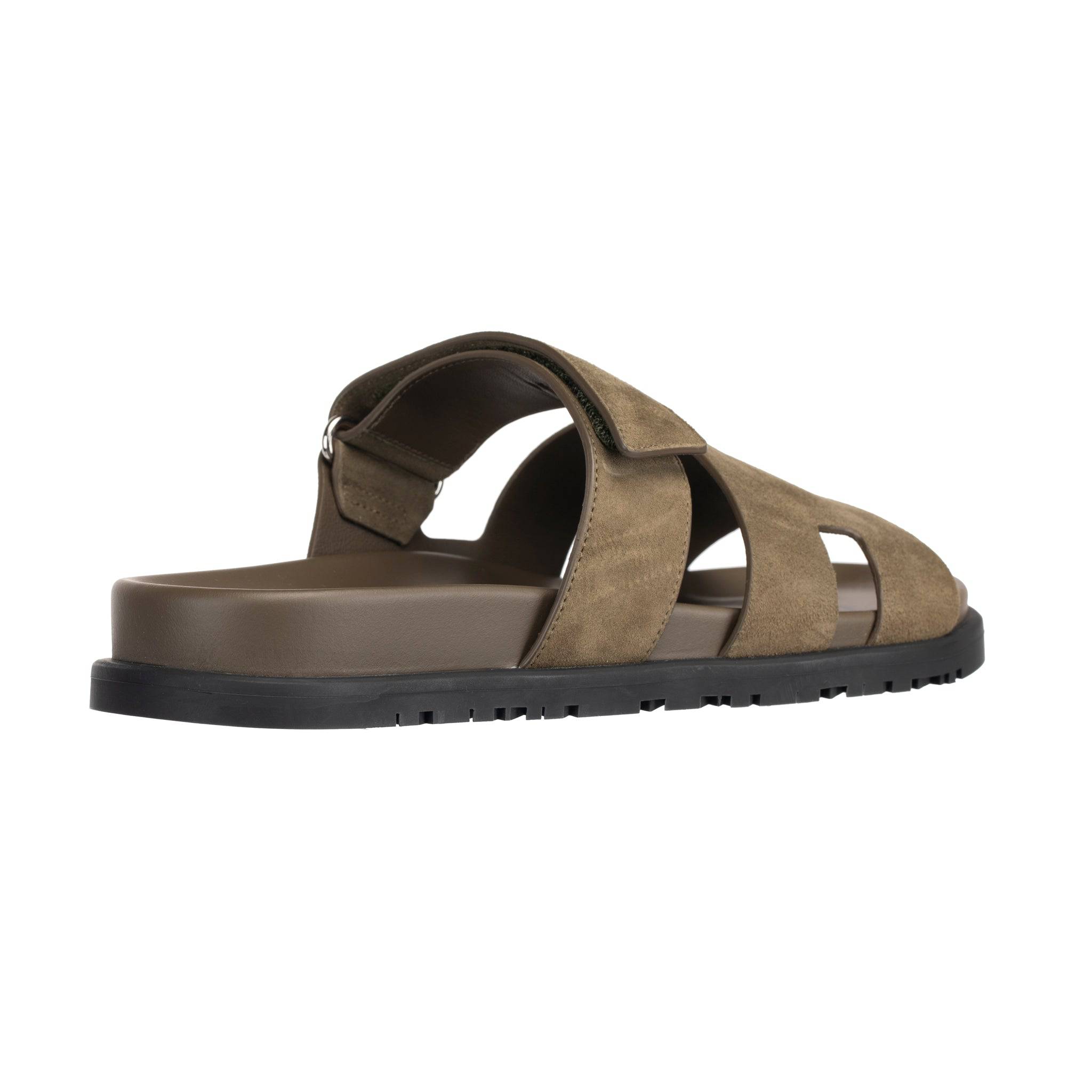 HERMES CHYPRE SANDAL VERT ARMY SUEDE PALLADIUM HARDWARE 41 FR - On Repeat