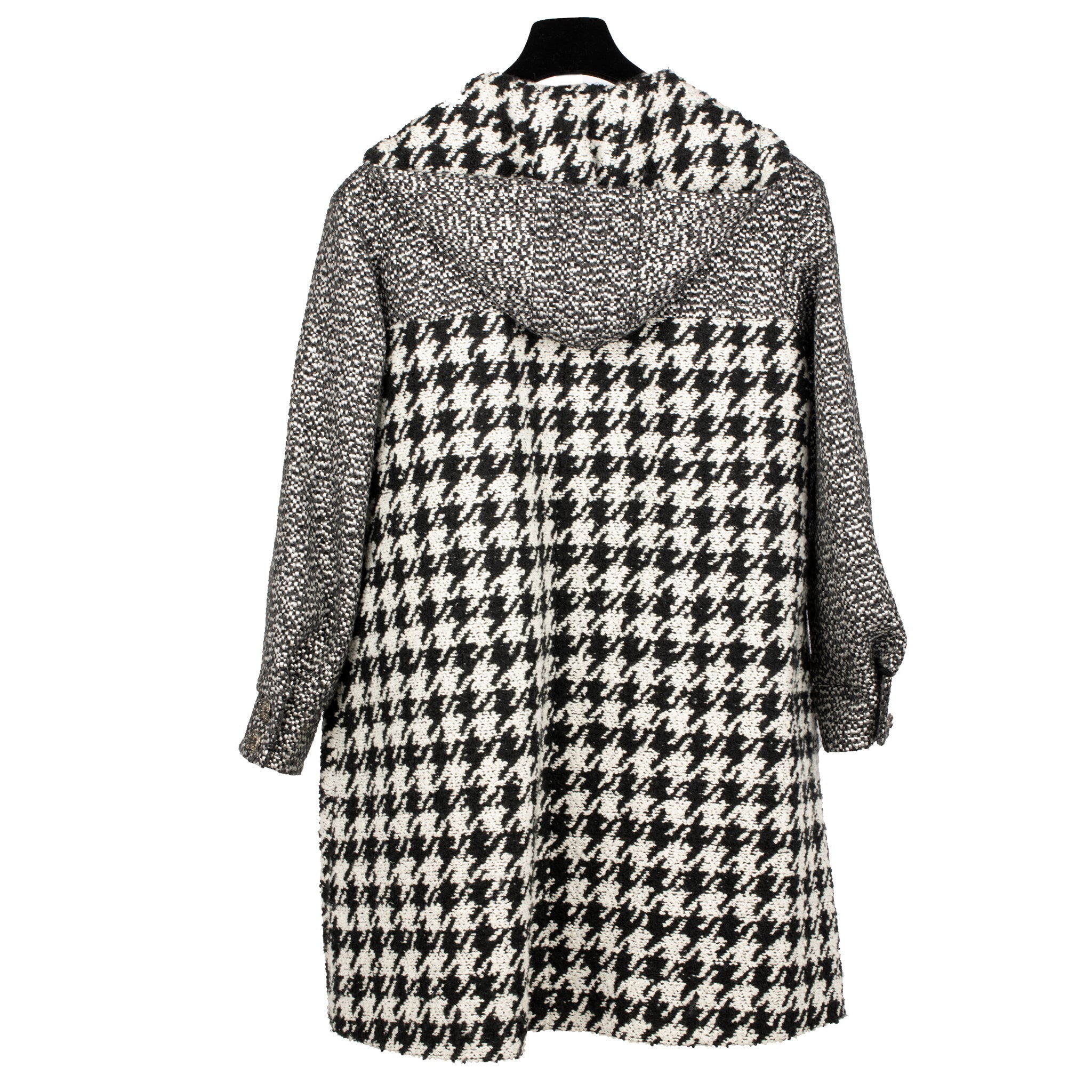 Chanel Black & White Oversized Houndstooth Coat With Hood 38 Fr - On Repeat