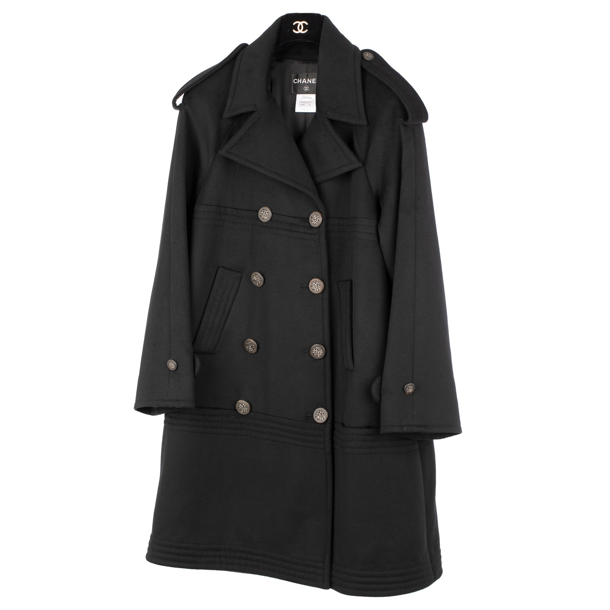 Chanel Long Black Trench Coat 42 Fr - On Repeat