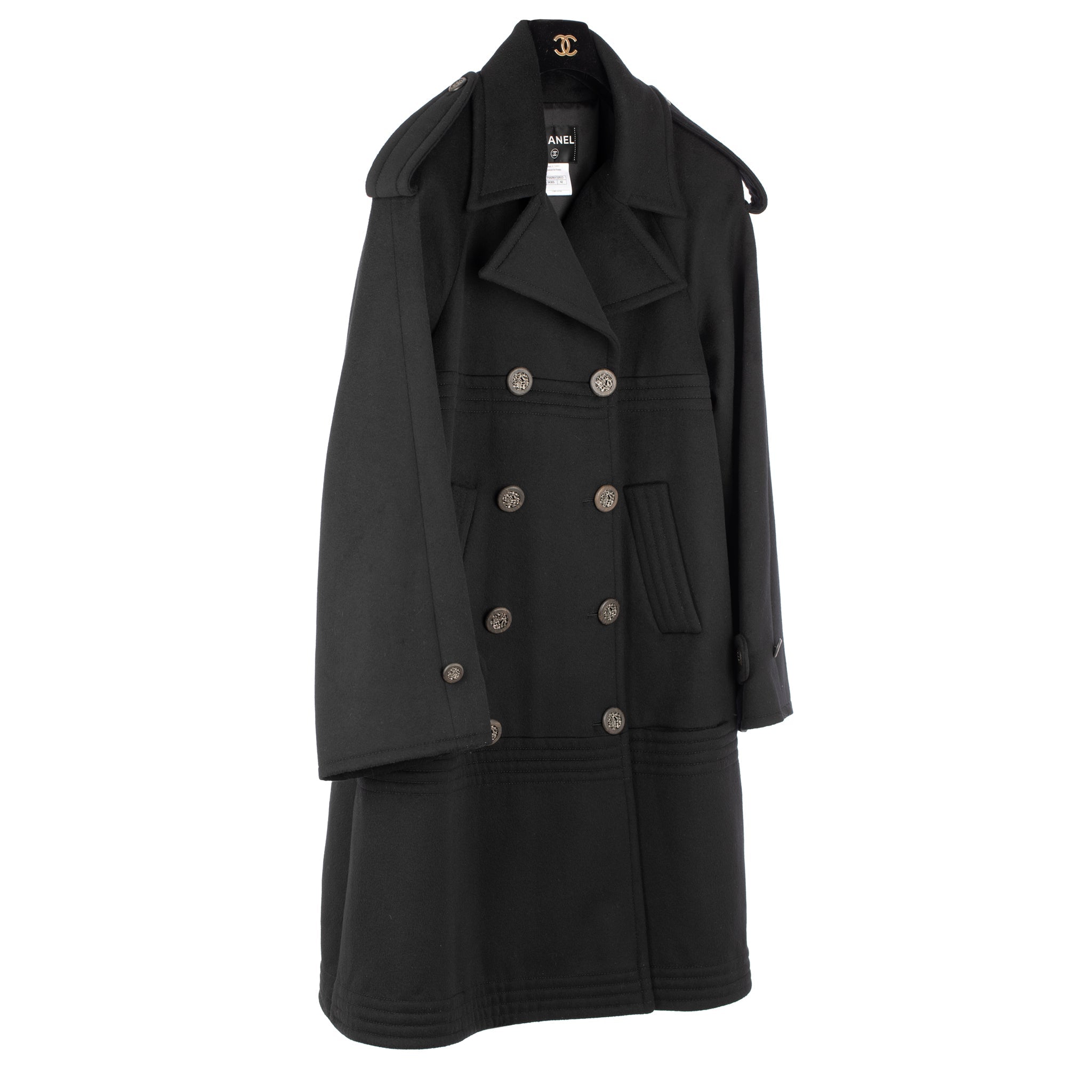 Chanel Long Black Trench Coat 42 Fr - On Repeat