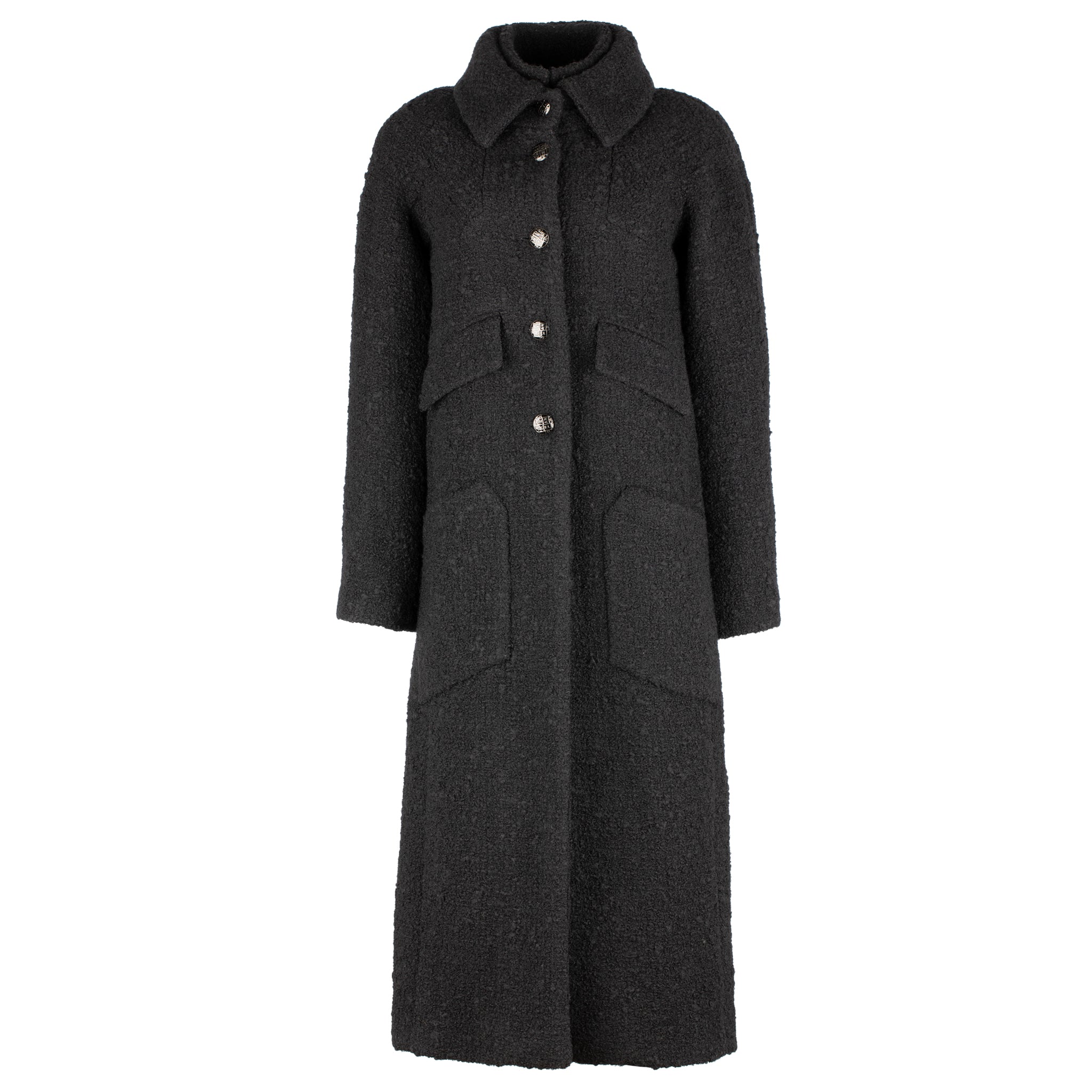 CHANEL BLACK LONG TWEED COAT 36 FR - On Repeat