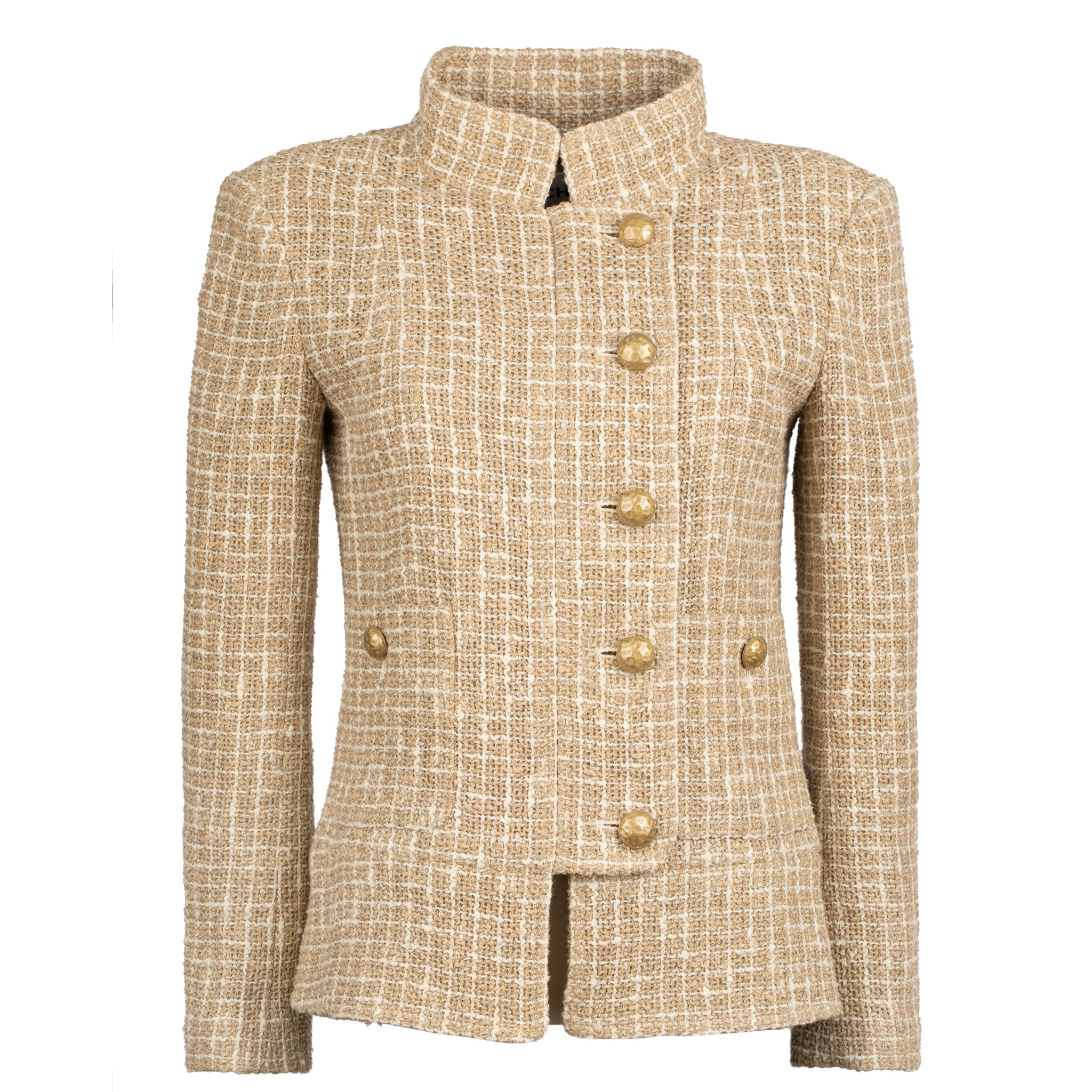 CHANEL BEIGE TWEED JACKET WITH MANDARIN COLLAR 36 FR - On Repeat