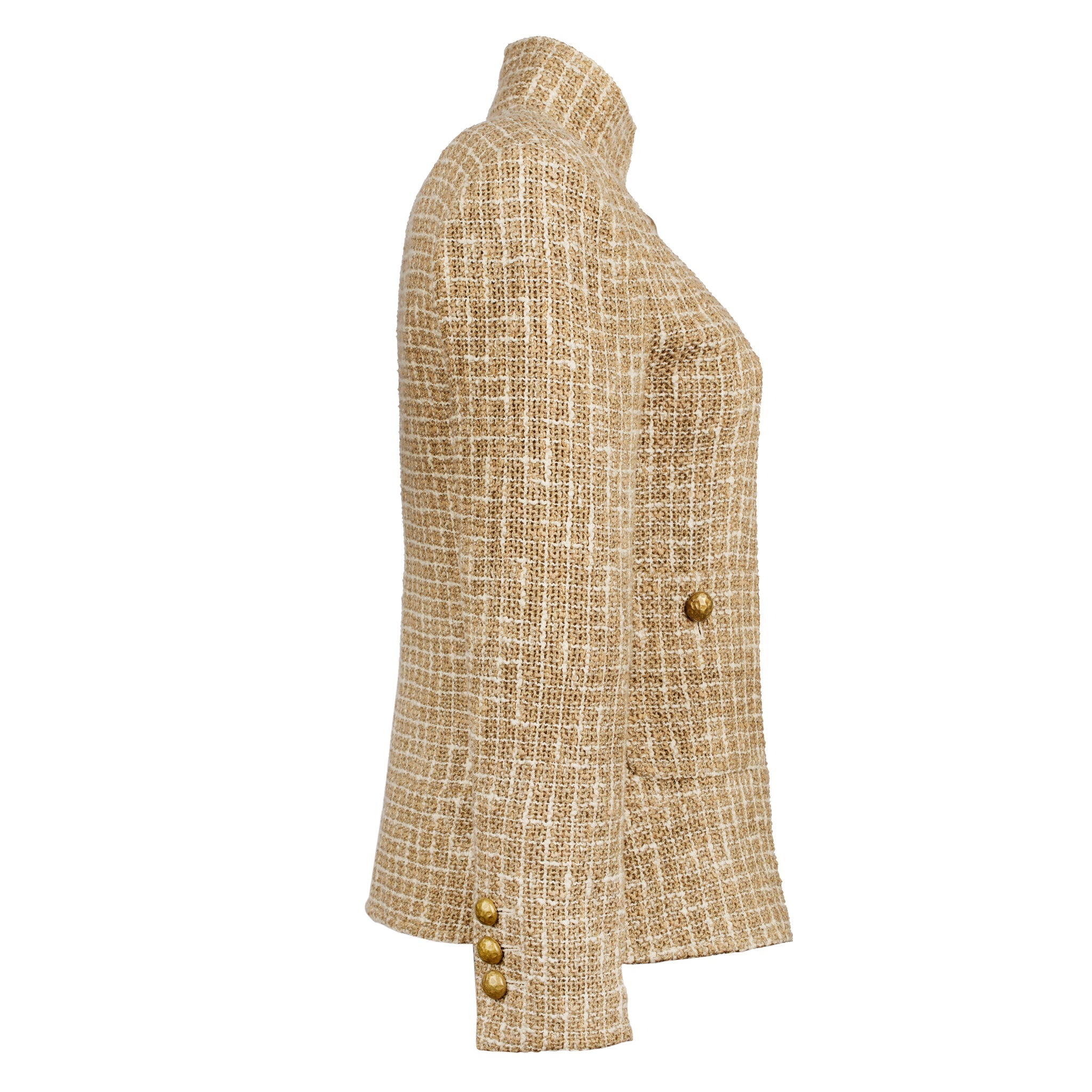 CHANEL BEIGE TWEED JACKET WITH MANDARIN COLLAR 36 FR - On Repeat