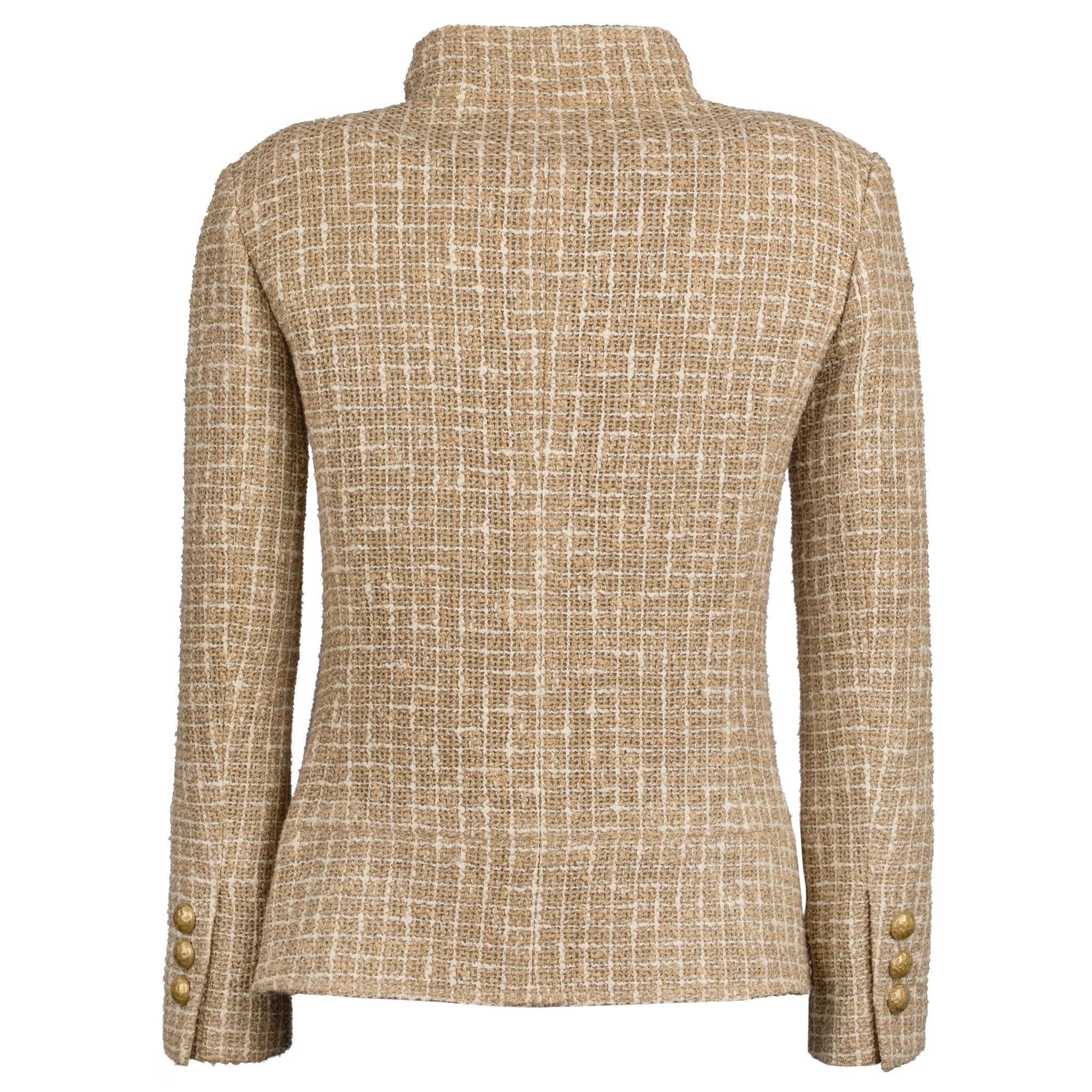 CHANEL BEIGE TWEED JACKET WITH MANDARIN COLLAR 36 FR - On Repeat