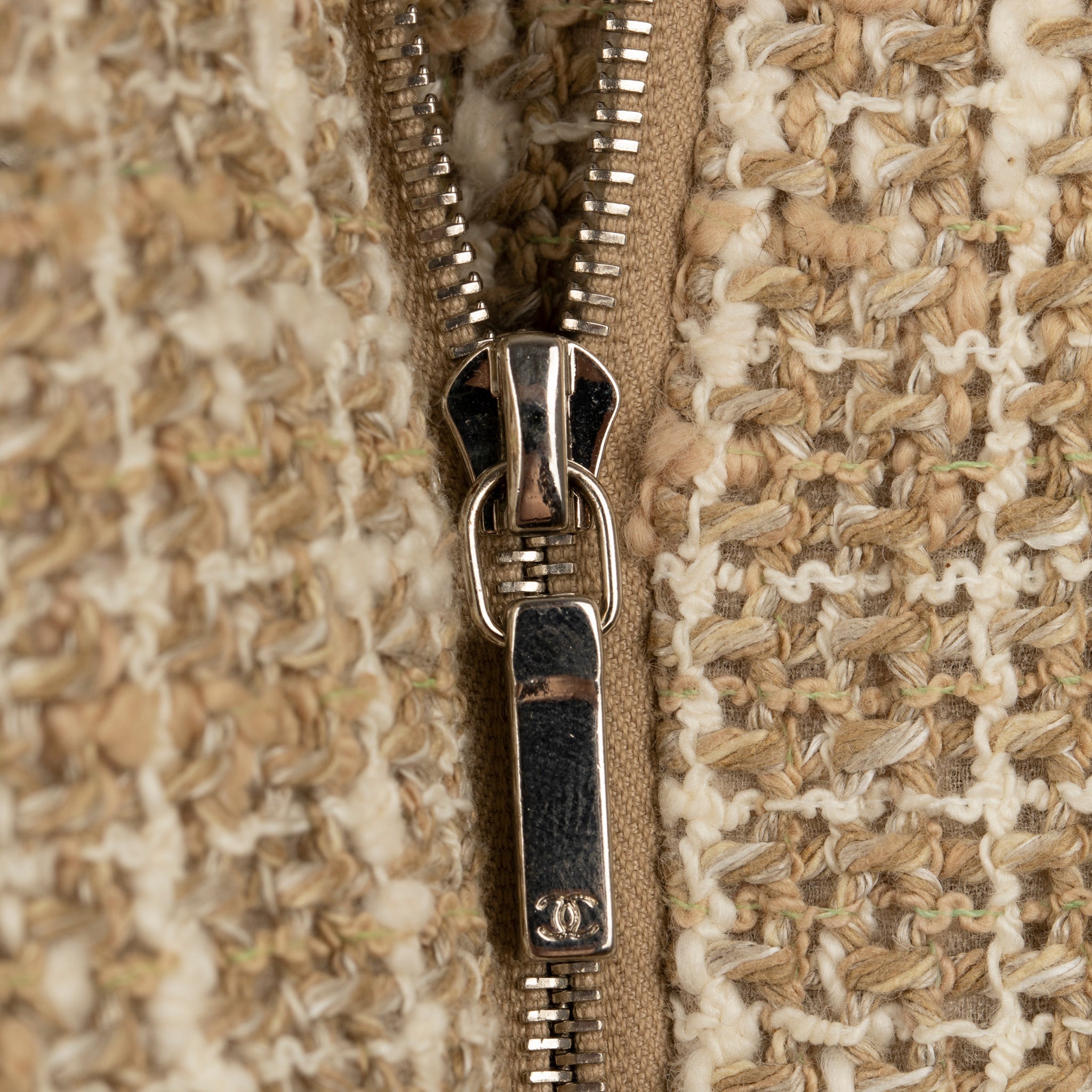 CHANEL BEIGE TWEED JACKET WITH MANDARIN COLLAR 36 FR - On Repeat