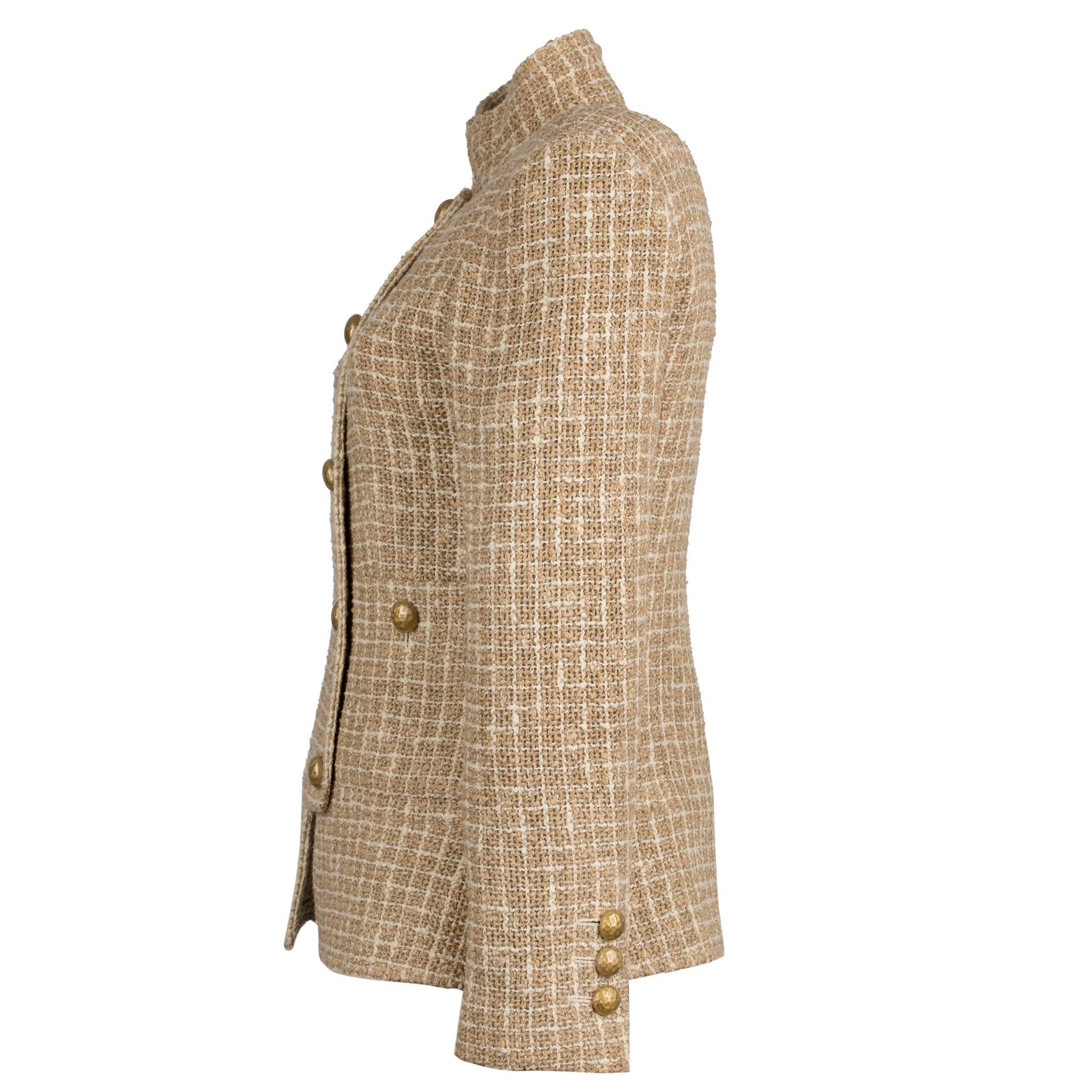 CHANEL BEIGE TWEED JACKET WITH MANDARIN COLLAR 36 FR - On Repeat