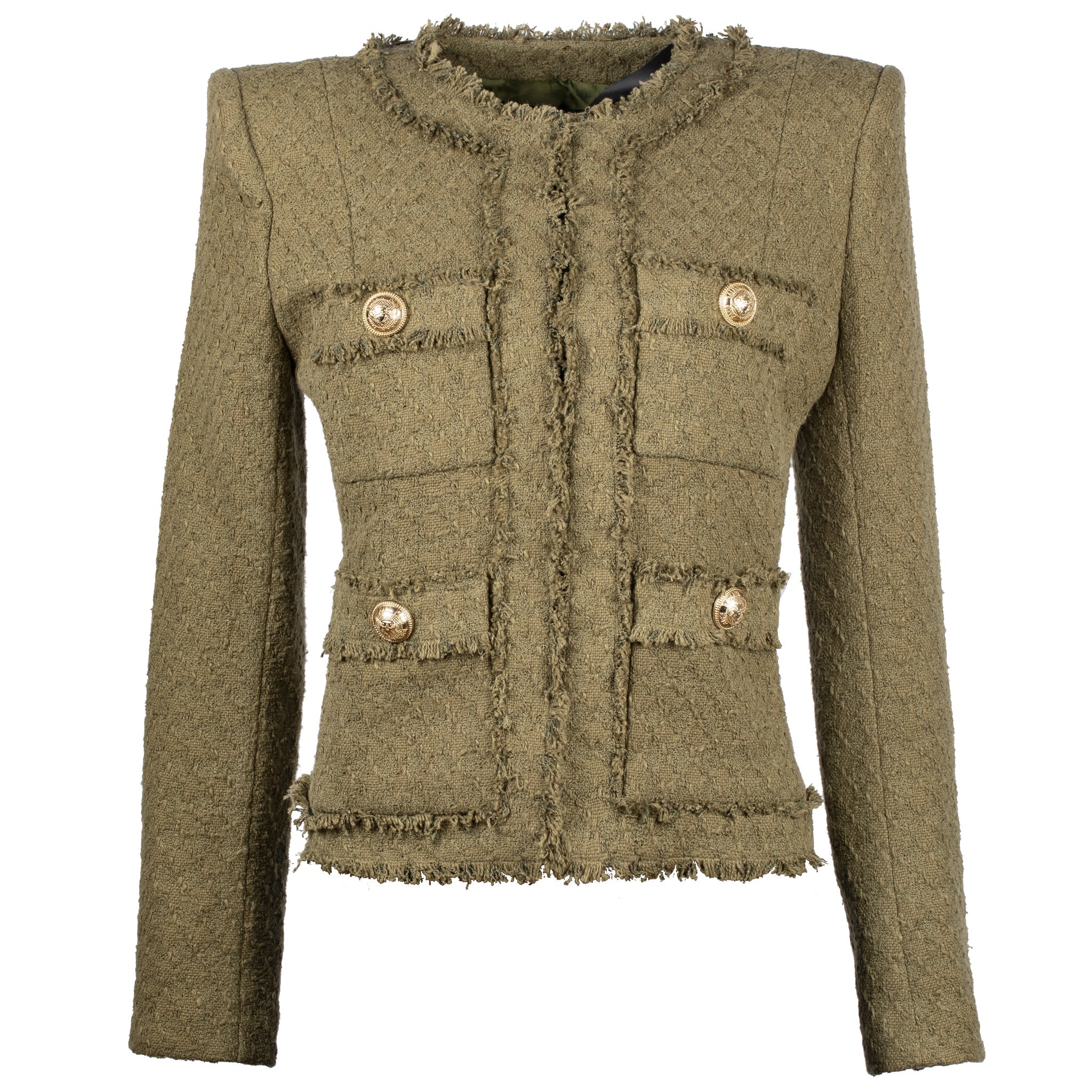 BALMAIN WOMENS TWEED FOUR BUTTON BLAZER KHAKI 38 FR - On Repeat