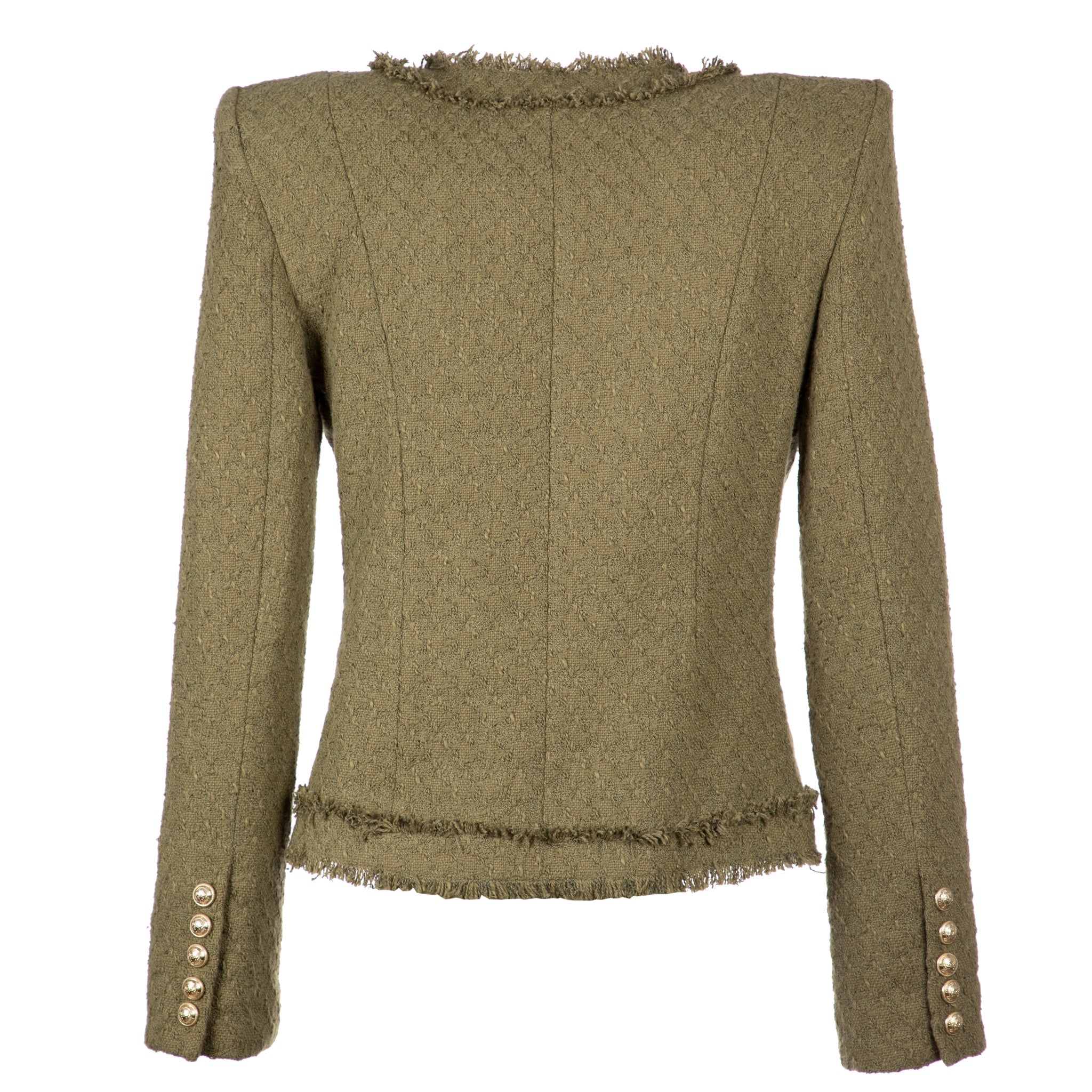 BALMAIN WOMENS TWEED FOUR BUTTON BLAZER KHAKI 38 FR - On Repeat