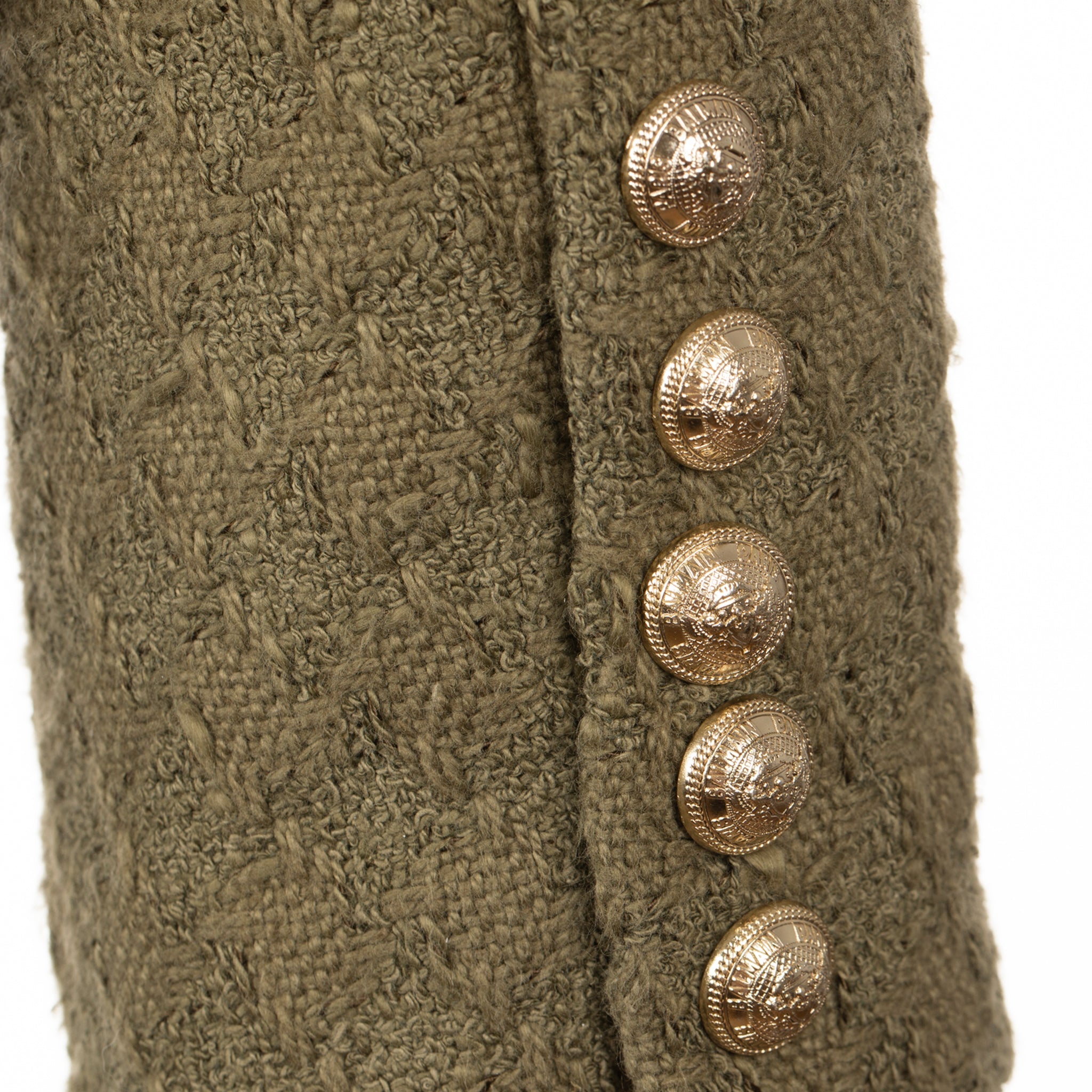 BALMAIN WOMENS TWEED FOUR BUTTON BLAZER KHAKI 38 FR - On Repeat