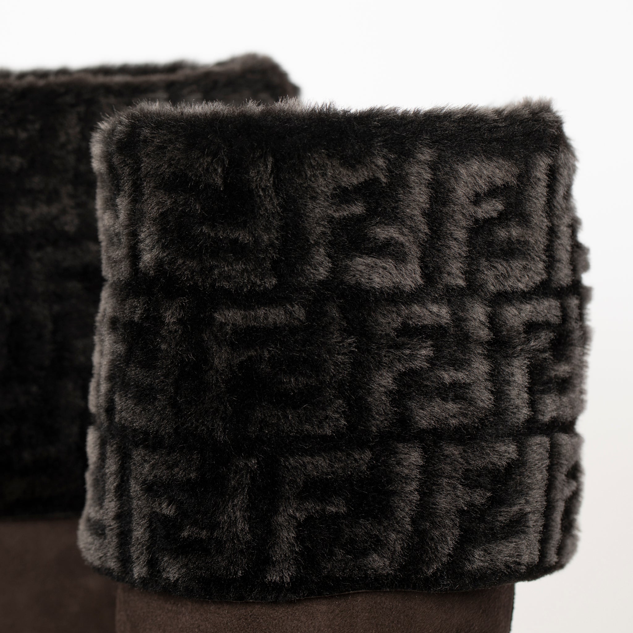 FENDI BROWN SUEDE AND RABBIT FF LOGO WEDGE BOOTS 38 IT - On Repeat