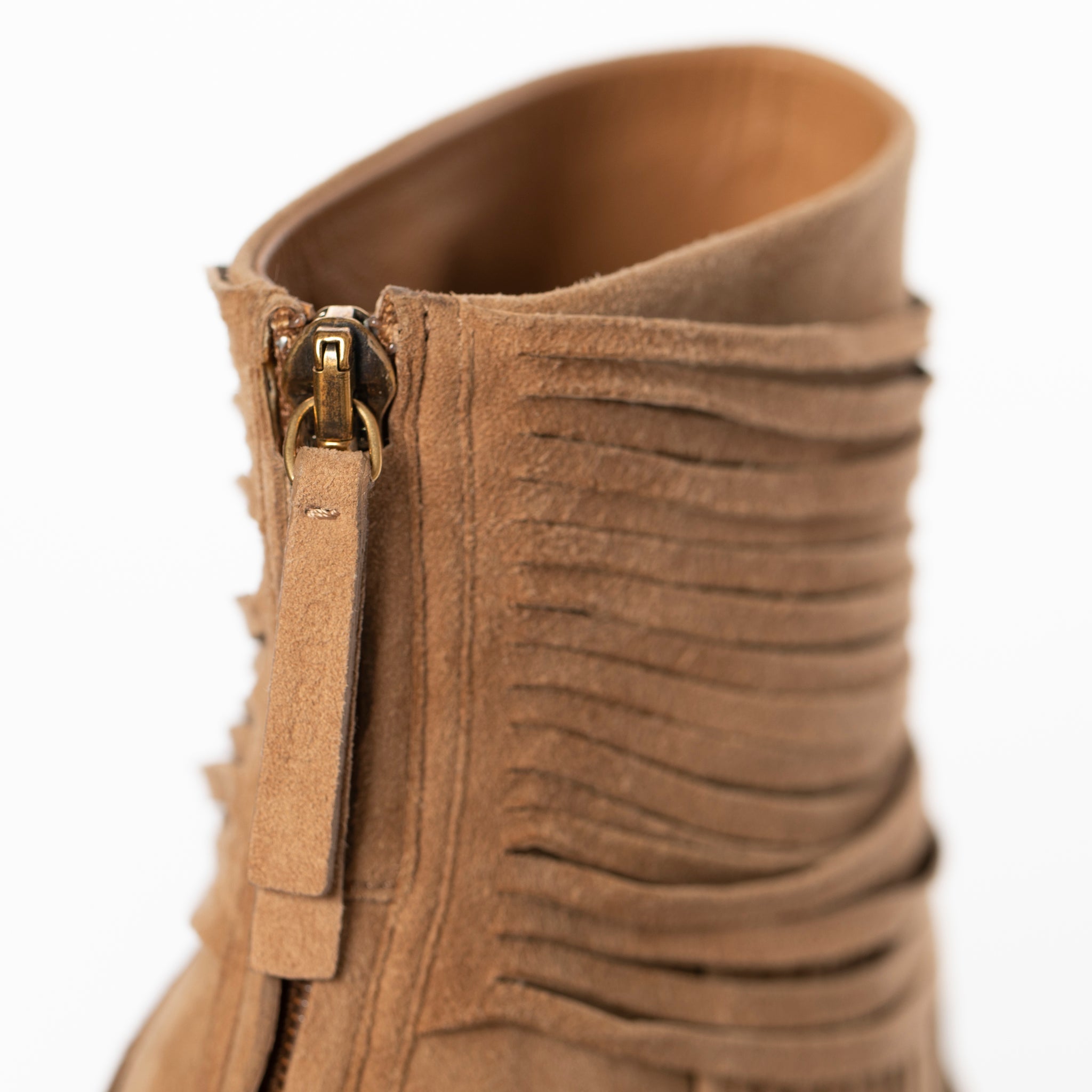 GUCCI ACKERMAN SUEDE FRINGE TAN BOOTIES 38 IT - On Repeat