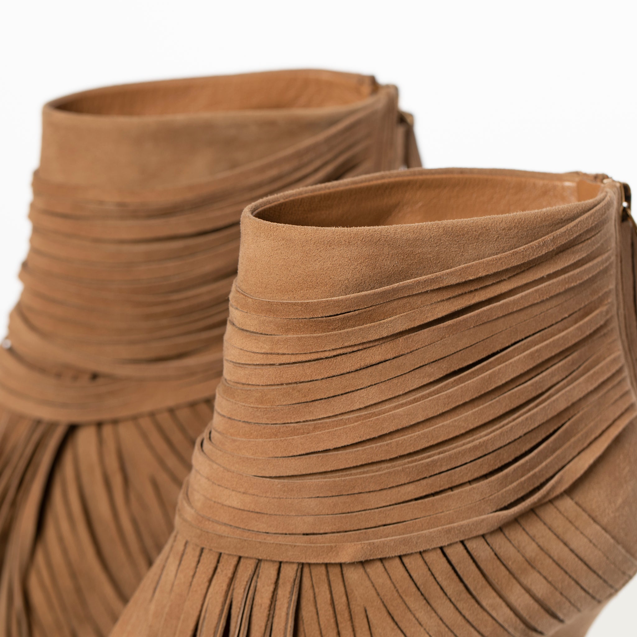GUCCI ACKERMAN SUEDE FRINGE TAN BOOTIES 38 IT - On Repeat