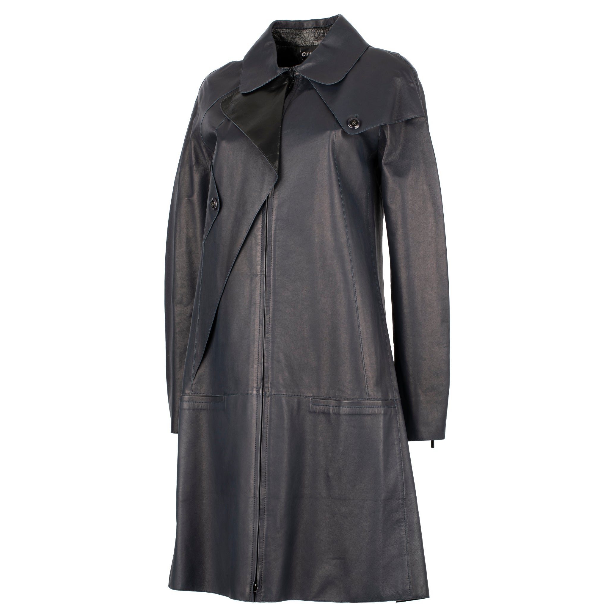 CHANEL NAVY & BLACK LEATHER TRENCH WITH ZIP 38 FR - On Repeat