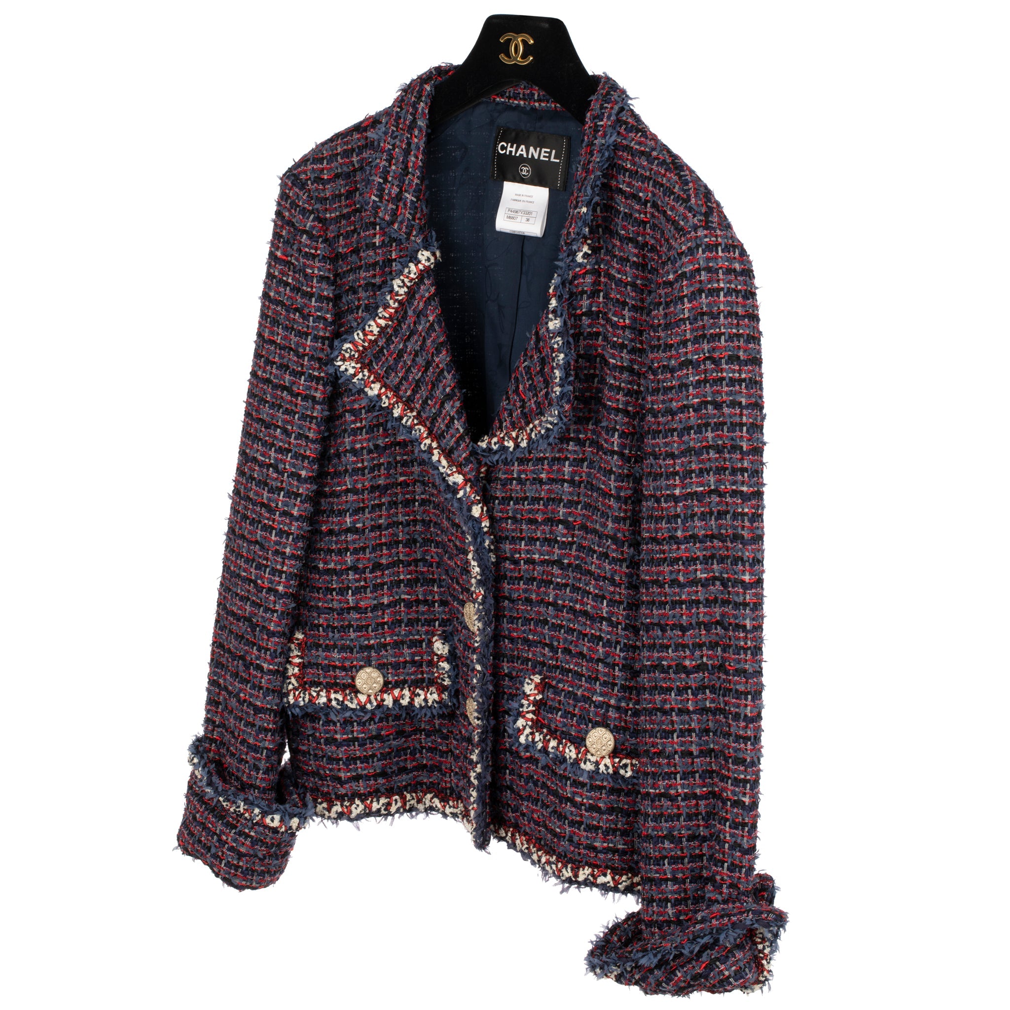 Chanel Red, Navy & Ivory Tweed Jacket 38 Fr - On Repeat