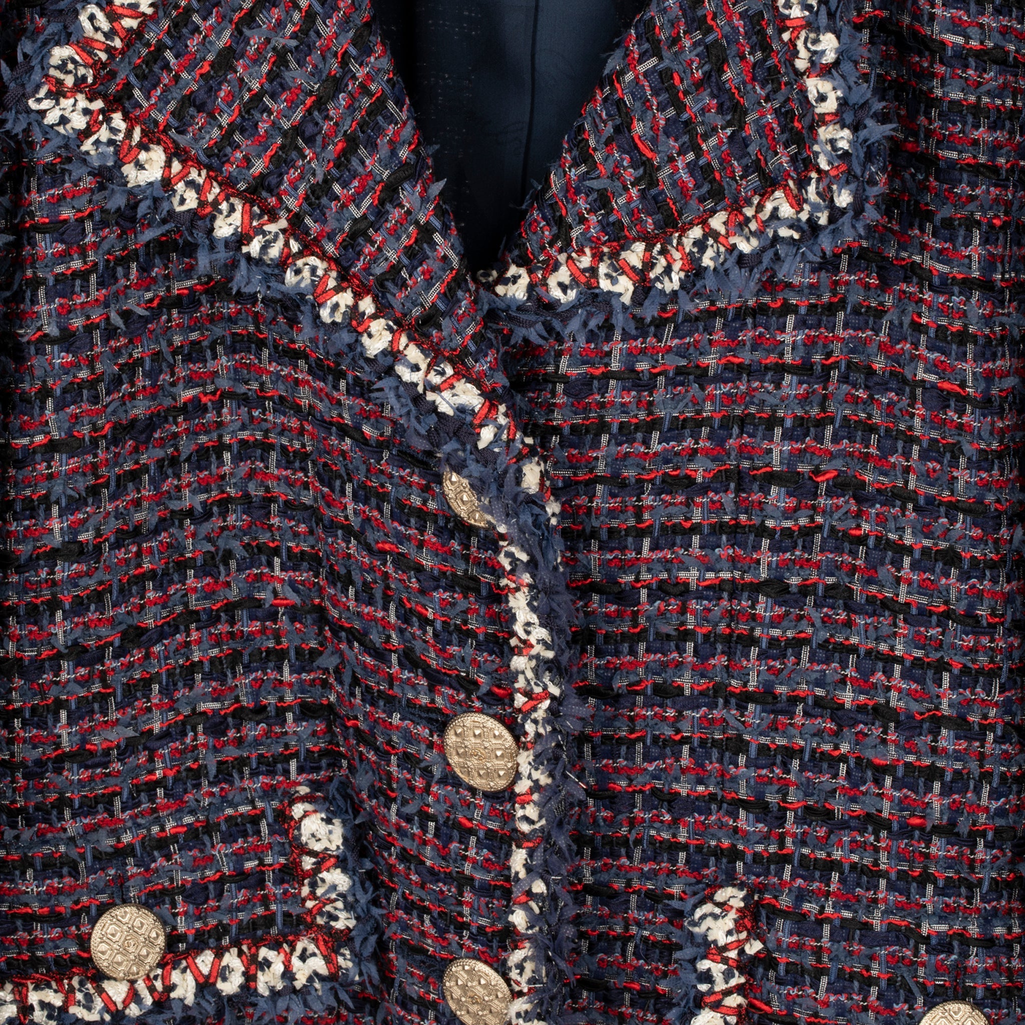 Chanel Red, Navy & Ivory Tweed Jacket 38 Fr - On Repeat