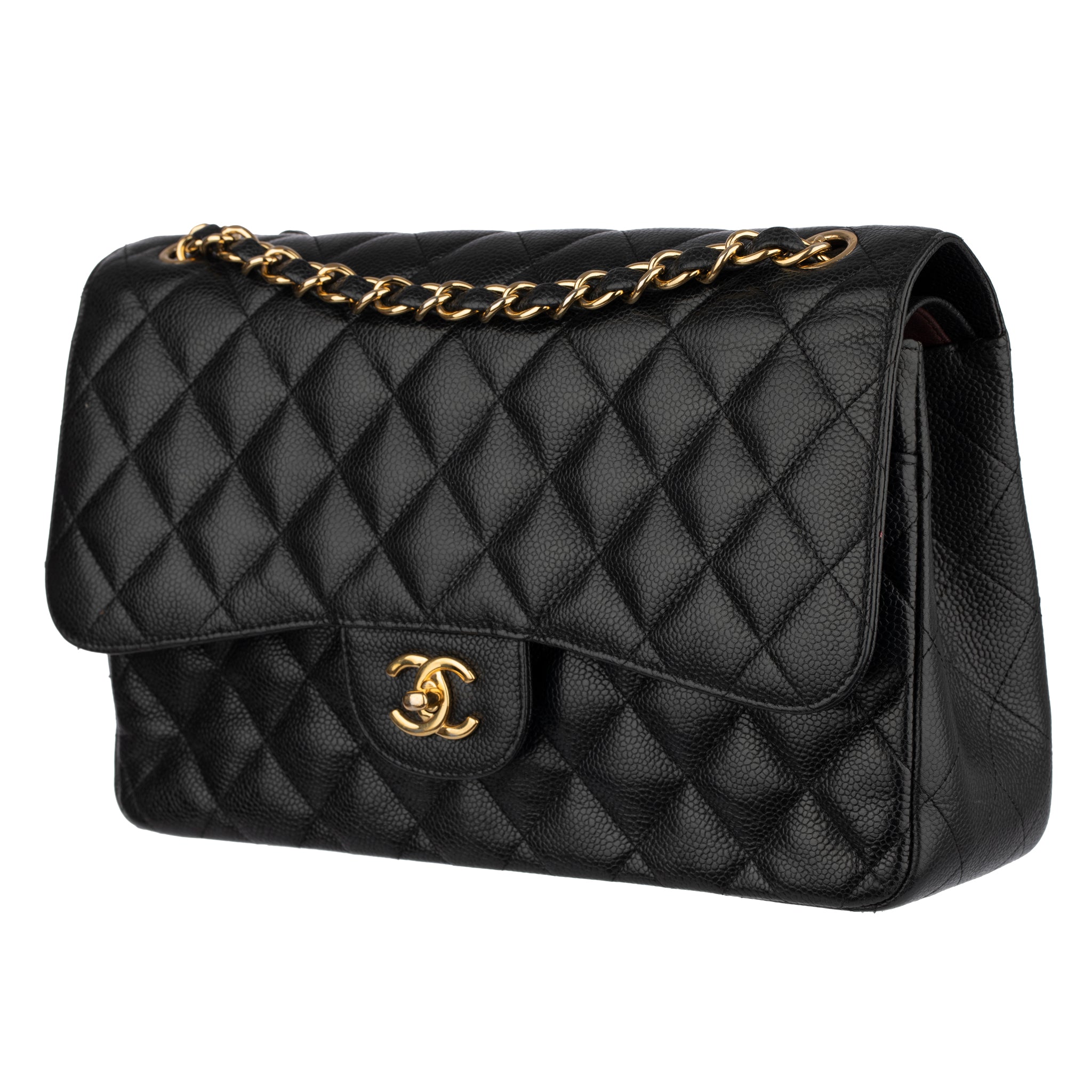 CHANEL CLASSIC JUMBO DOUBLE FLAP BLACK QUILTED CAVIAR LEATHER GOLD-TONE HARDWARE - On Repeat