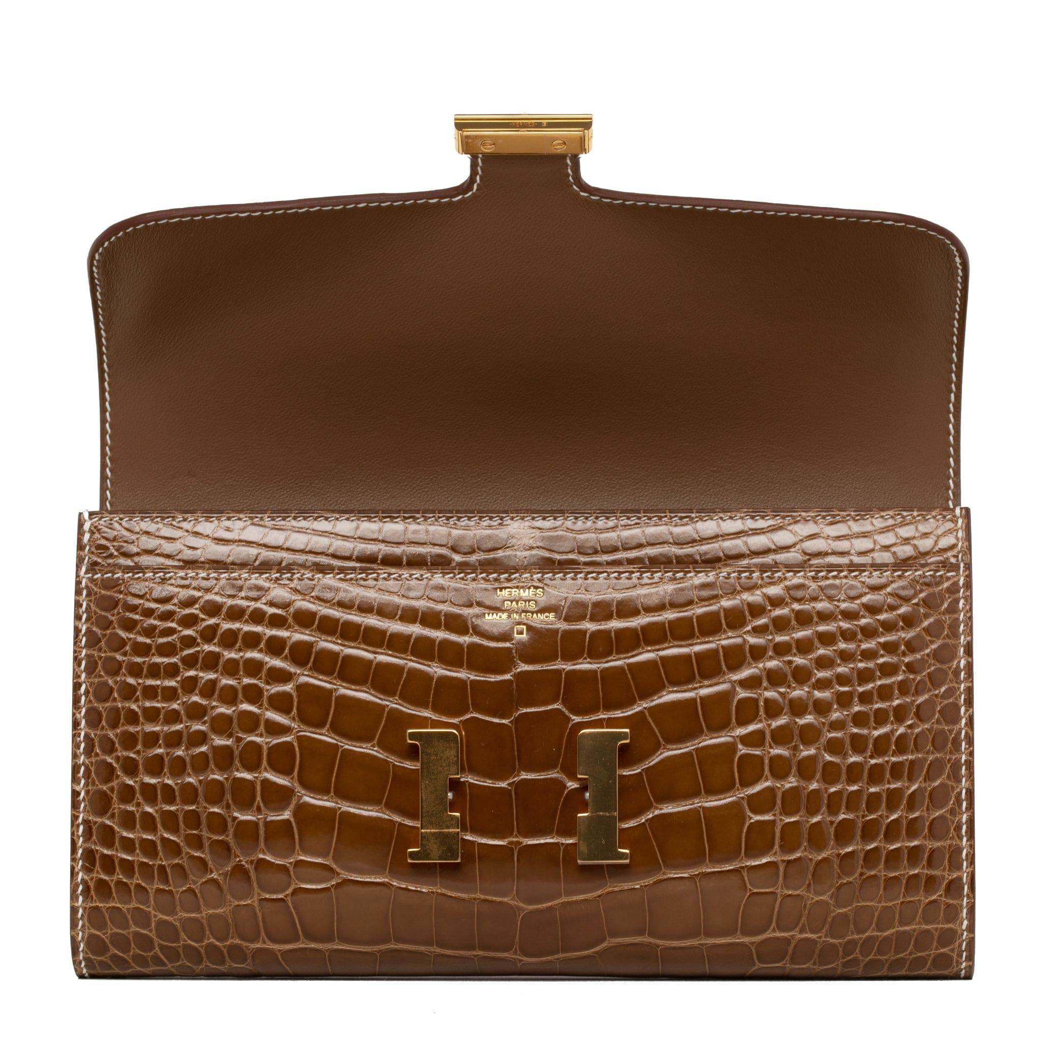 HERMES CONSTANCE WALLET FICELLE ALLIGATOR GOLD HARDWARE - On Repeat