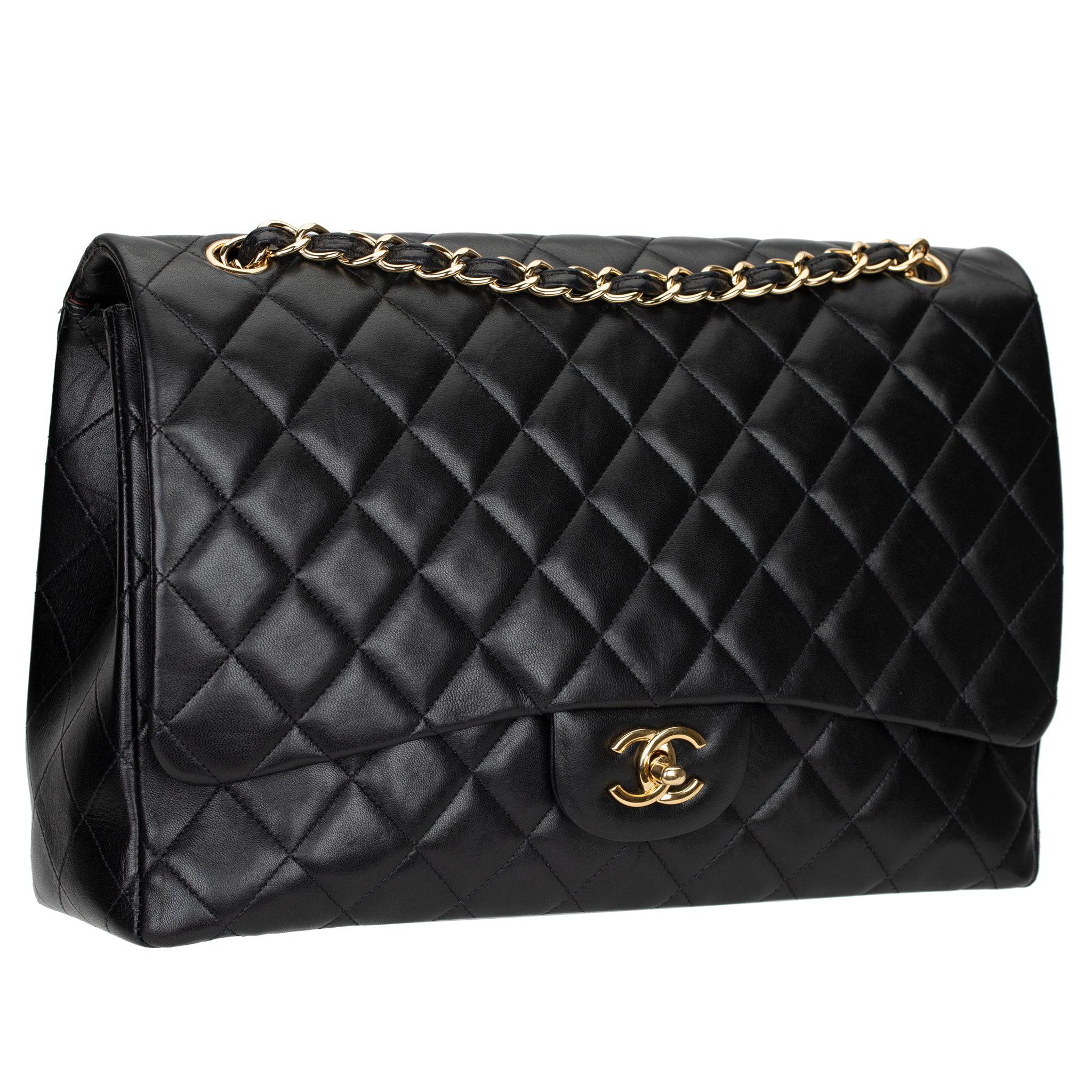 CHANEL MAXI CLASSIC FLAP BLACK QUILTED LAMBSKIN LEATHER GOLD-TONE HARDWARE - On Repeat