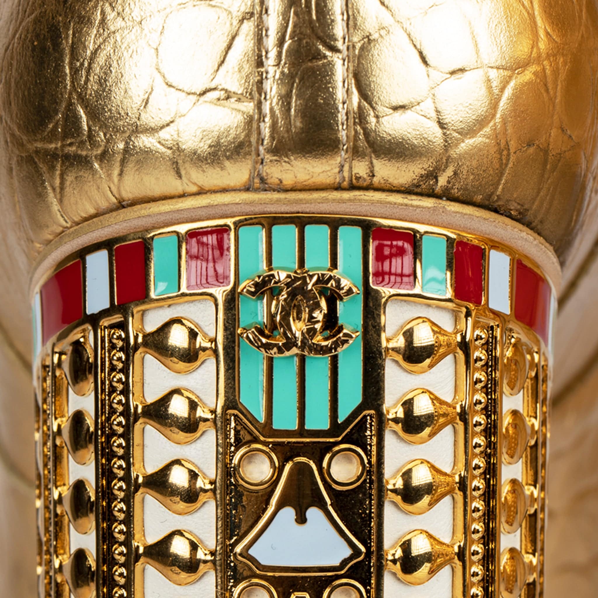 CHANEL PHARAOH TREASURE METALLIC GOLD CROCODILE EMBOSSED LEATHER HIGH BOOTS 39 FR - On Repeat
