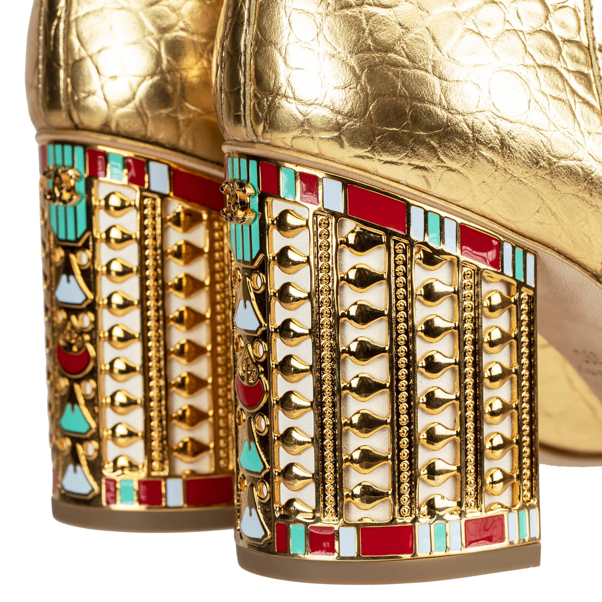 CHANEL PHARAOH TREASURE METALLIC GOLD CROCODILE EMBOSSED LEATHER HIGH BOOTS 39 FR - On Repeat