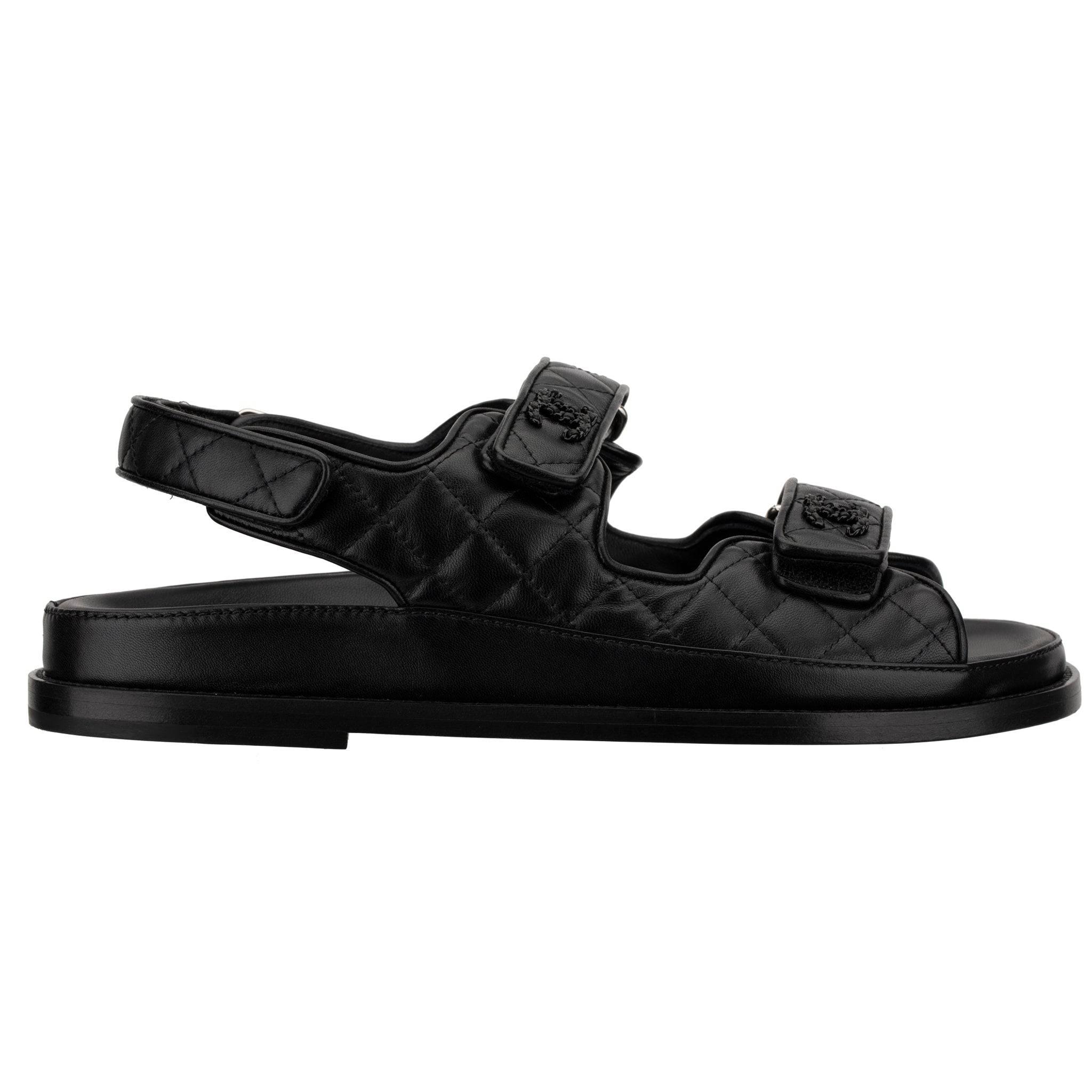 CHANEL DAD SANDALS BLACK QUILTED LAMBSKIN 41 FR - On Repeat