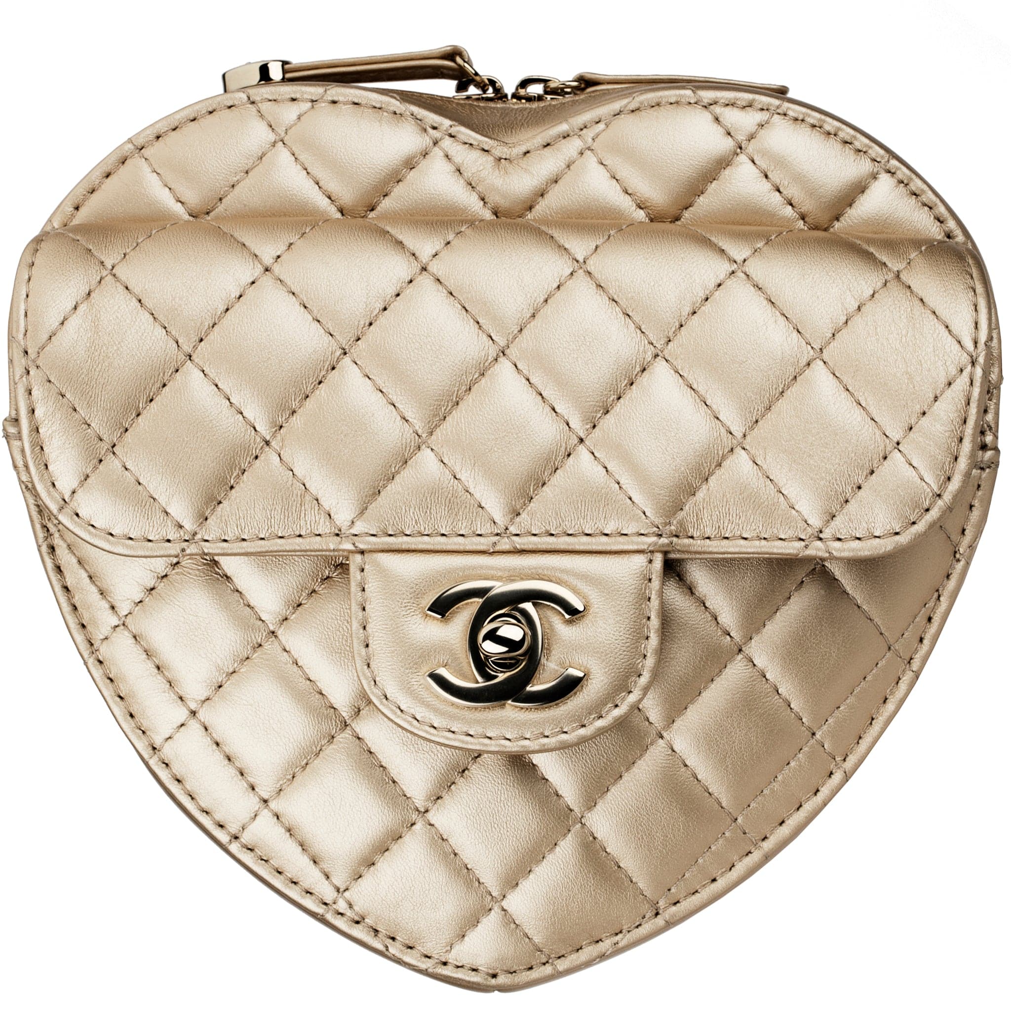 CHANEL METALLIC GOLD LOVE HEART BAG LAMBSKIN LEATHER CHAMPAGNE GOLD HARDWARE - On Repeat