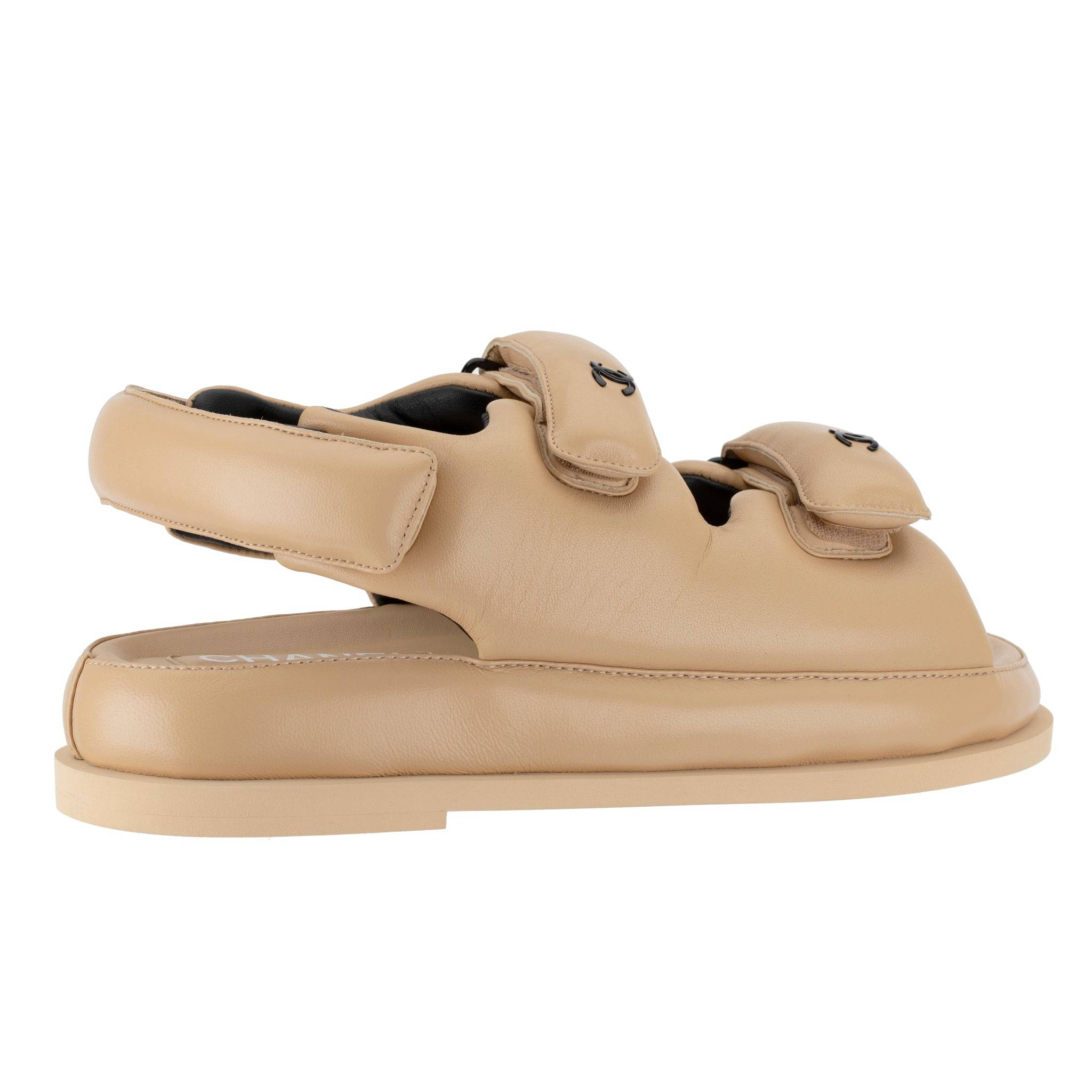CHANEL DAD SANDALS PADDED LAMBSKIN BEIGE 39 FR - On Repeat