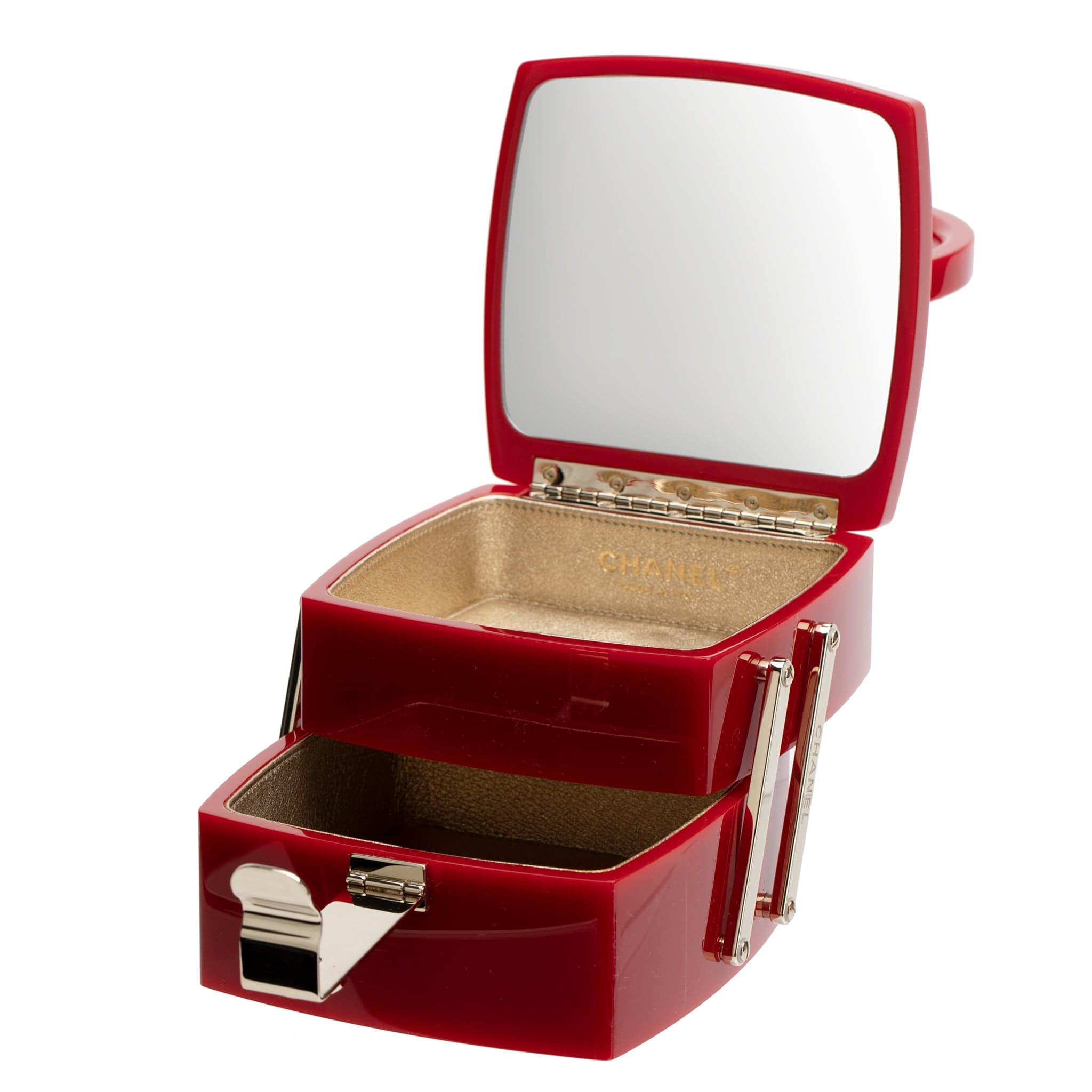 CHANEL MINAUDIÈRE LIMITED EDITION RED LUCITE VANITY CASE WITH MIRROR GOLD-TONE HARDWARE - On Repeat