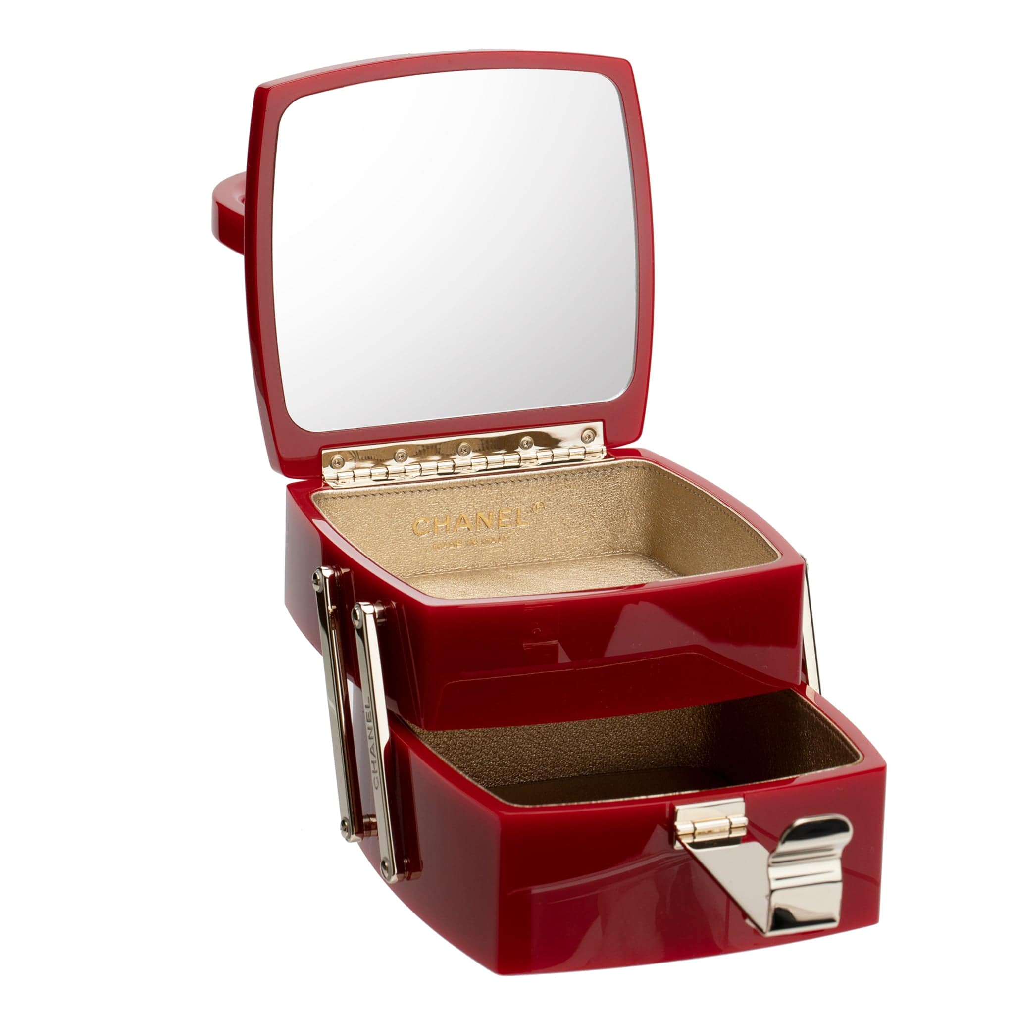 CHANEL MINAUDIÈRE LIMITED EDITION RED LUCITE VANITY CASE WITH MIRROR GOLD-TONE HARDWARE - On Repeat