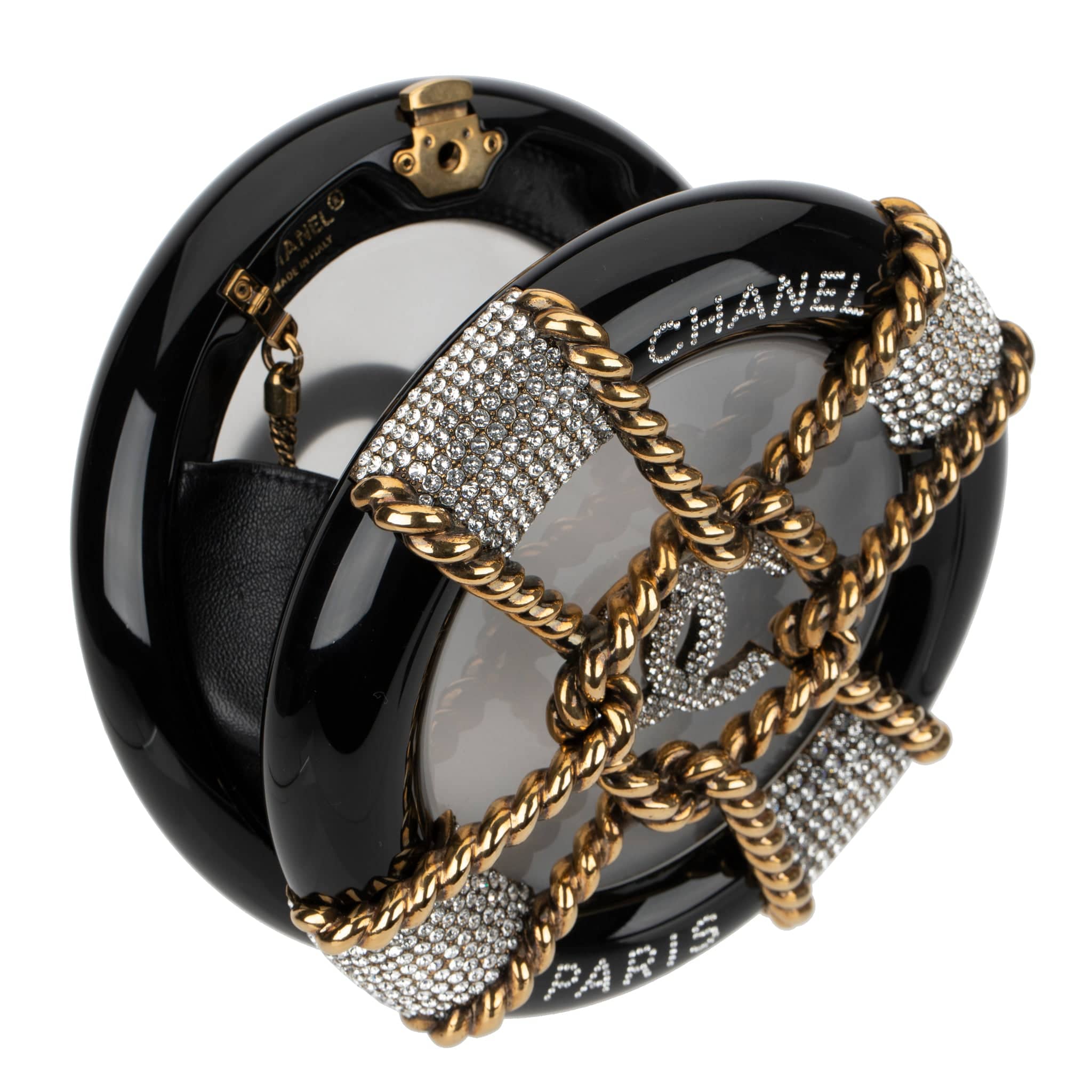 CHANEL MINAUDIÈRE LIMITED EDITION BLACK, GOLD & CLEAR RESCUE WHEEL GOLD-TONE HARDWARE - On Repeat