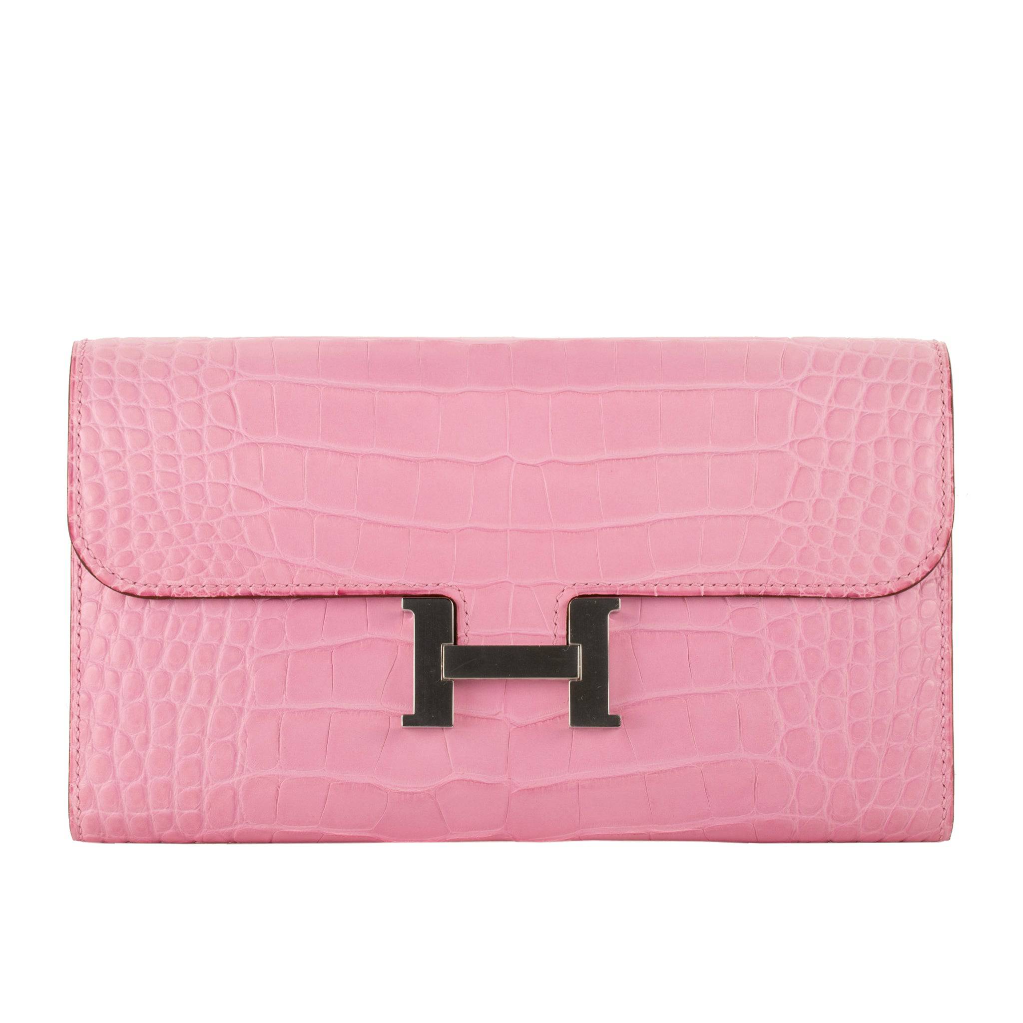 HERMES CONSTANCE WALLET BUBBLEGUM MATTE ALLIGATOR PALLADIUM HARDWARE - On Repeat