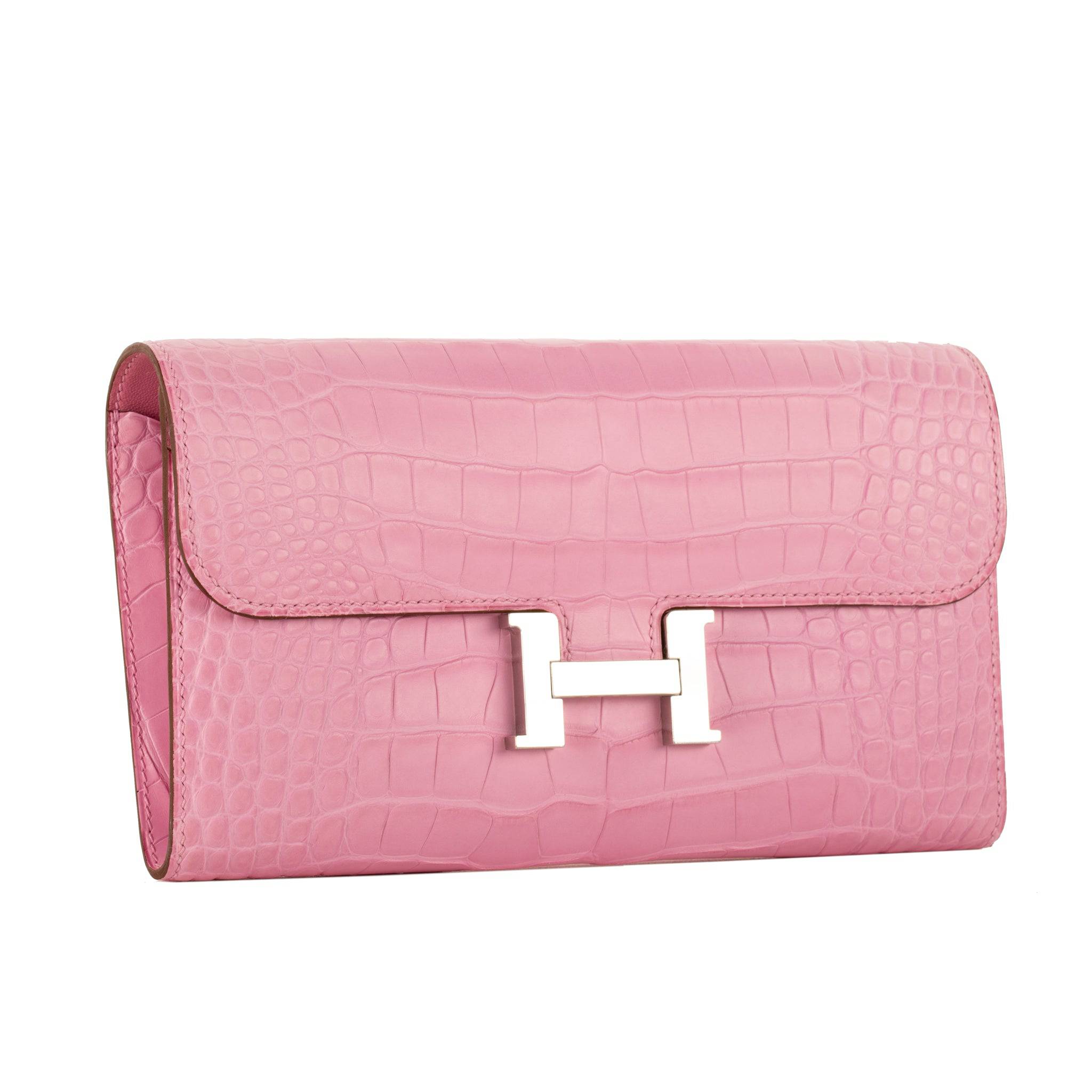HERMES CONSTANCE WALLET BUBBLEGUM MATTE ALLIGATOR PALLADIUM HARDWARE - On Repeat
