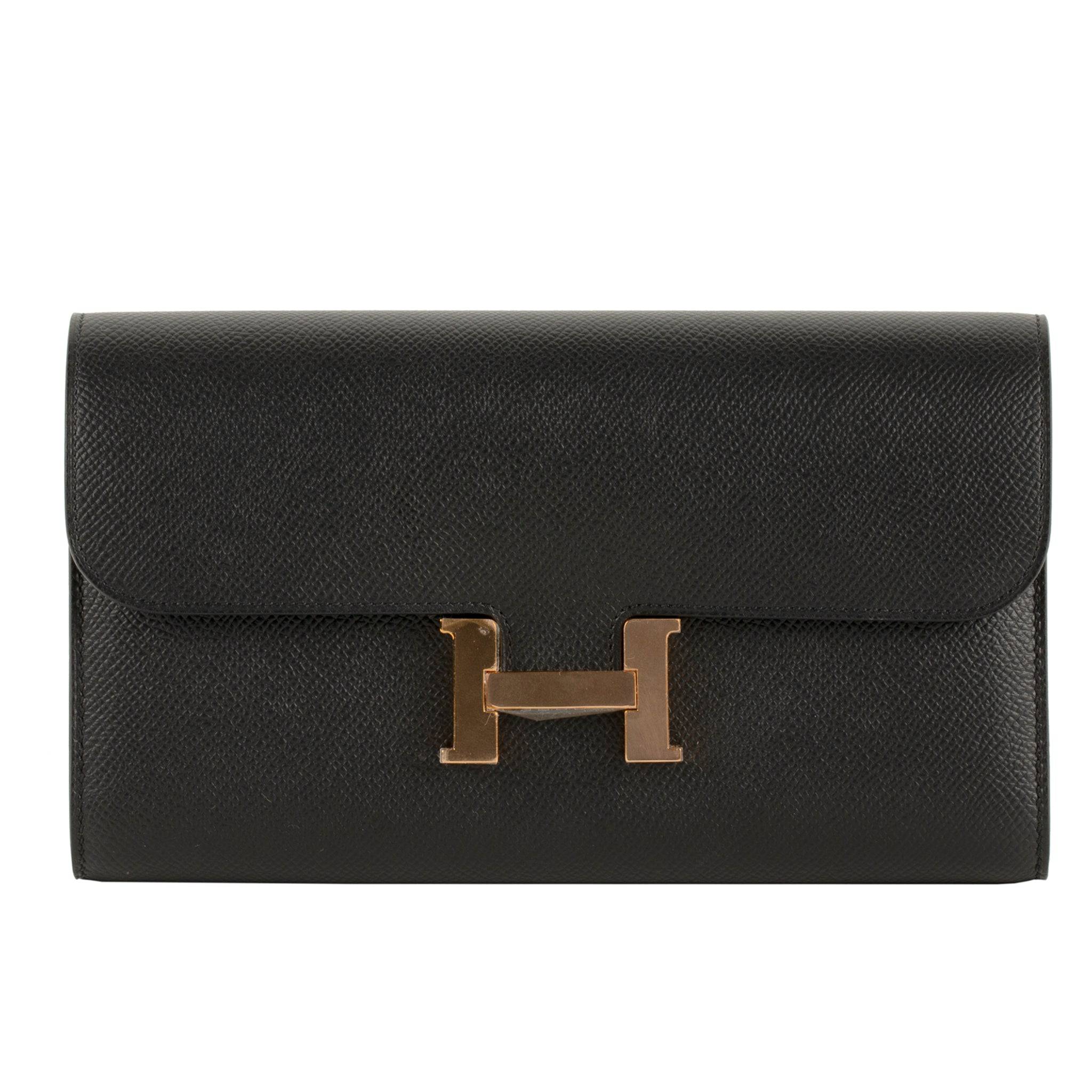 HERMES CONSTANCE WALLET BLACK EPSOM LEATHER ROSE GOLD HARDWARE - On Repeat