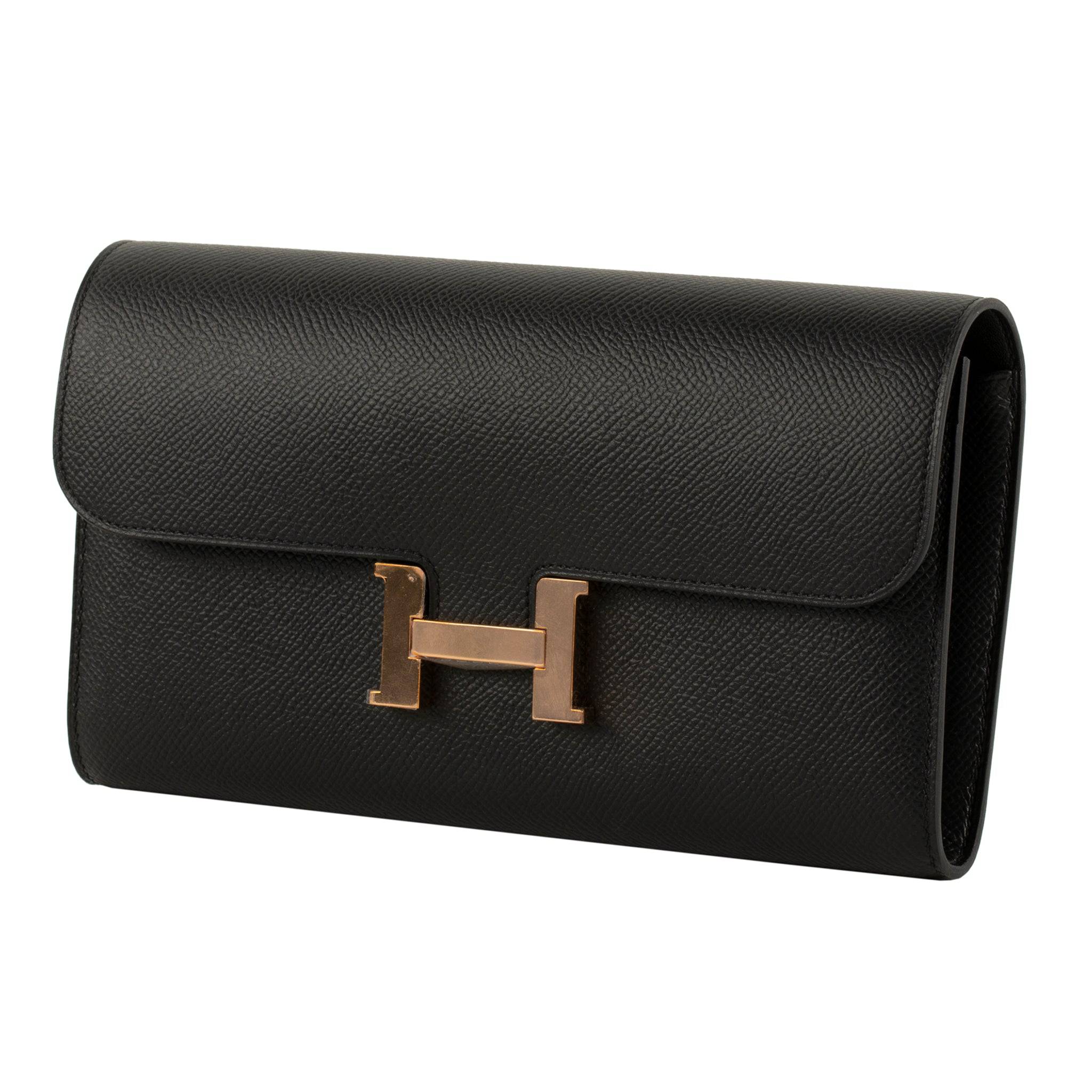 HERMES CONSTANCE WALLET BLACK EPSOM LEATHER ROSE GOLD HARDWARE - On Repeat