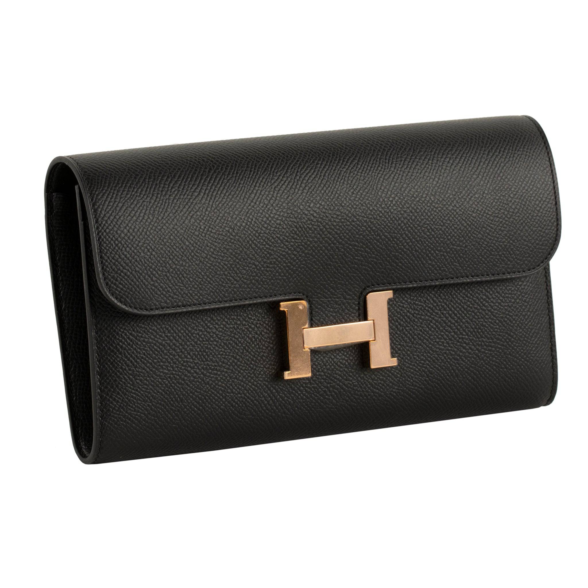 HERMES CONSTANCE WALLET BLACK EPSOM LEATHER ROSE GOLD HARDWARE - On Repeat