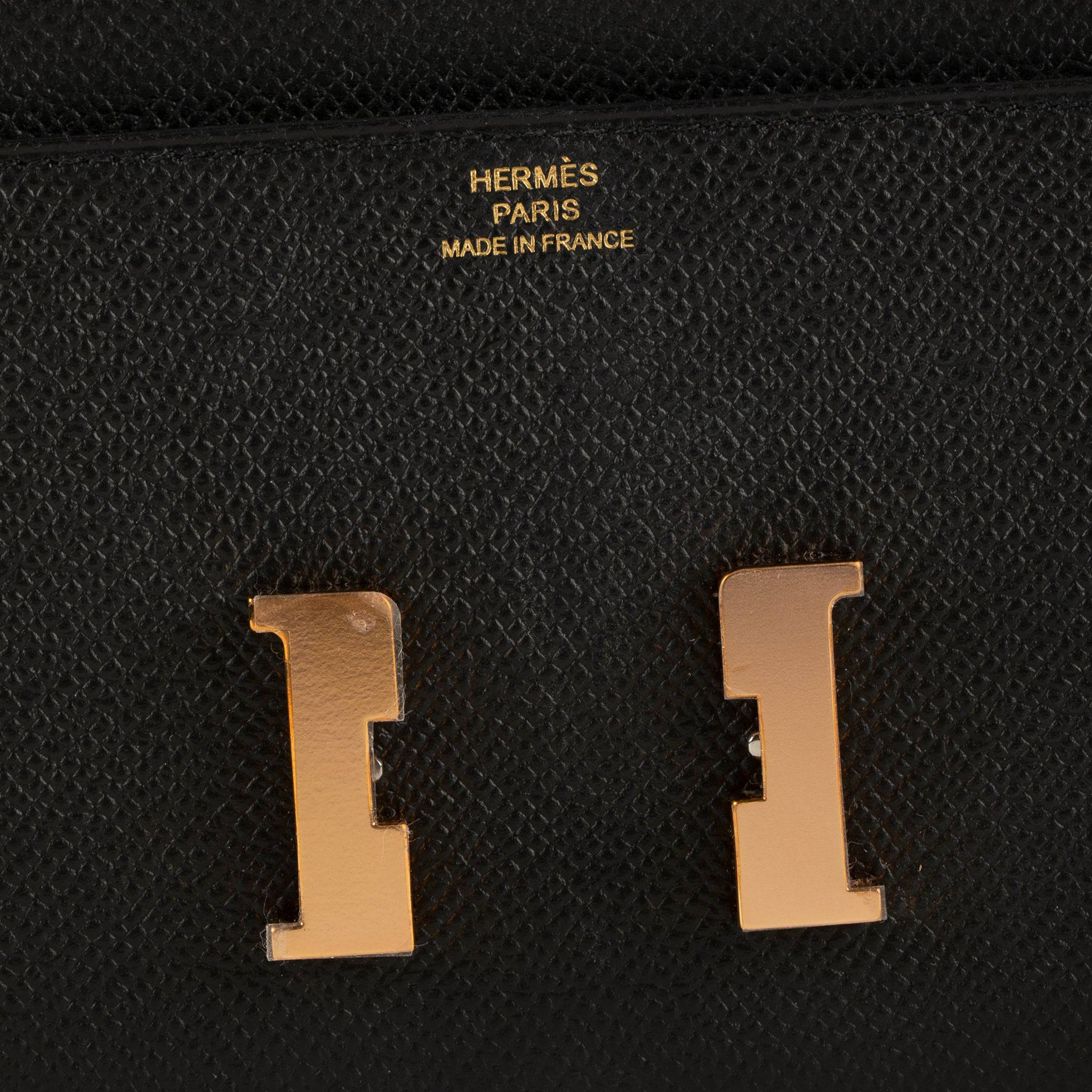 HERMES CONSTANCE WALLET BLACK EPSOM LEATHER ROSE GOLD HARDWARE - On Repeat