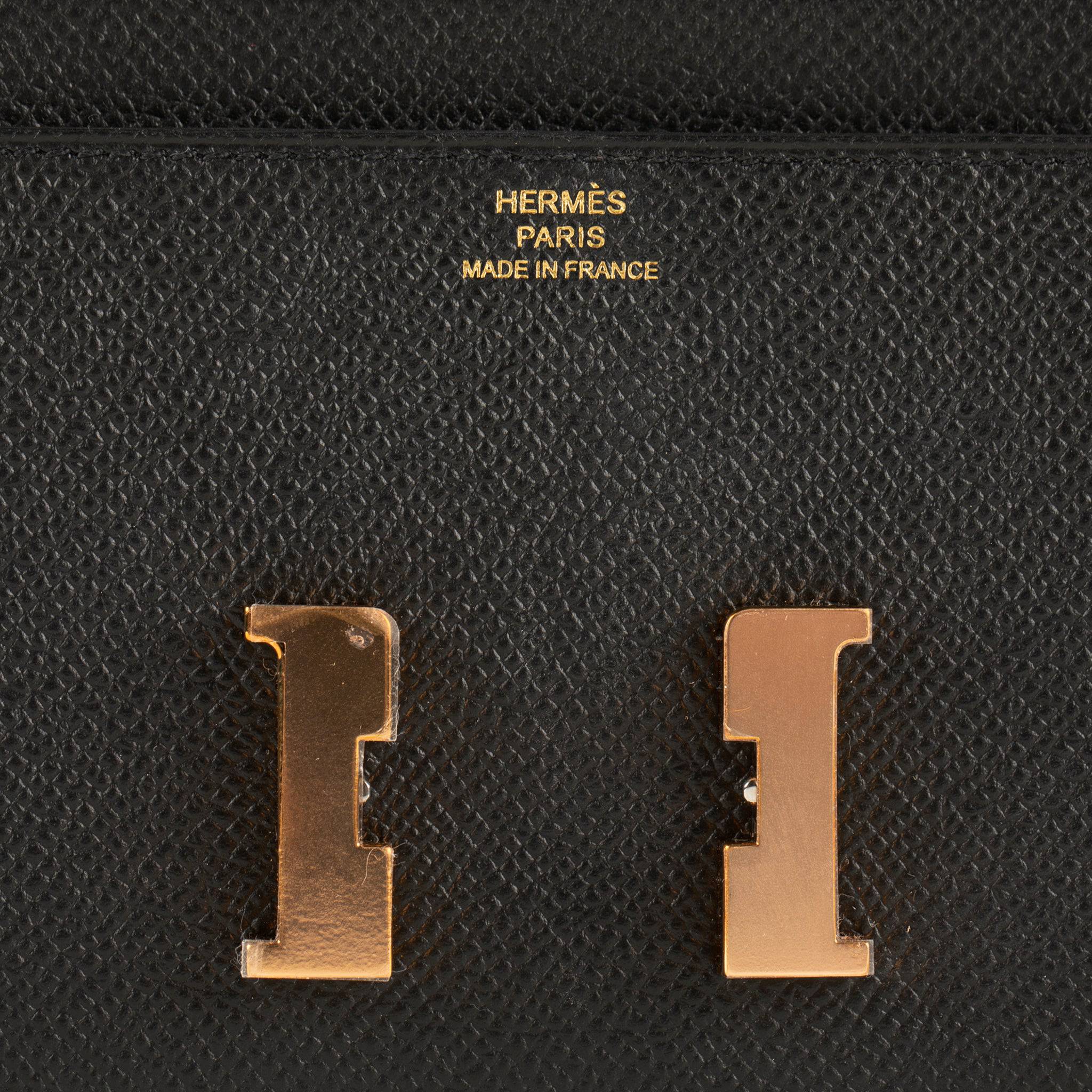 HERMES CONSTANCE WALLET BLACK EPSOM LEATHER ROSE GOLD HARDWARE - On Repeat