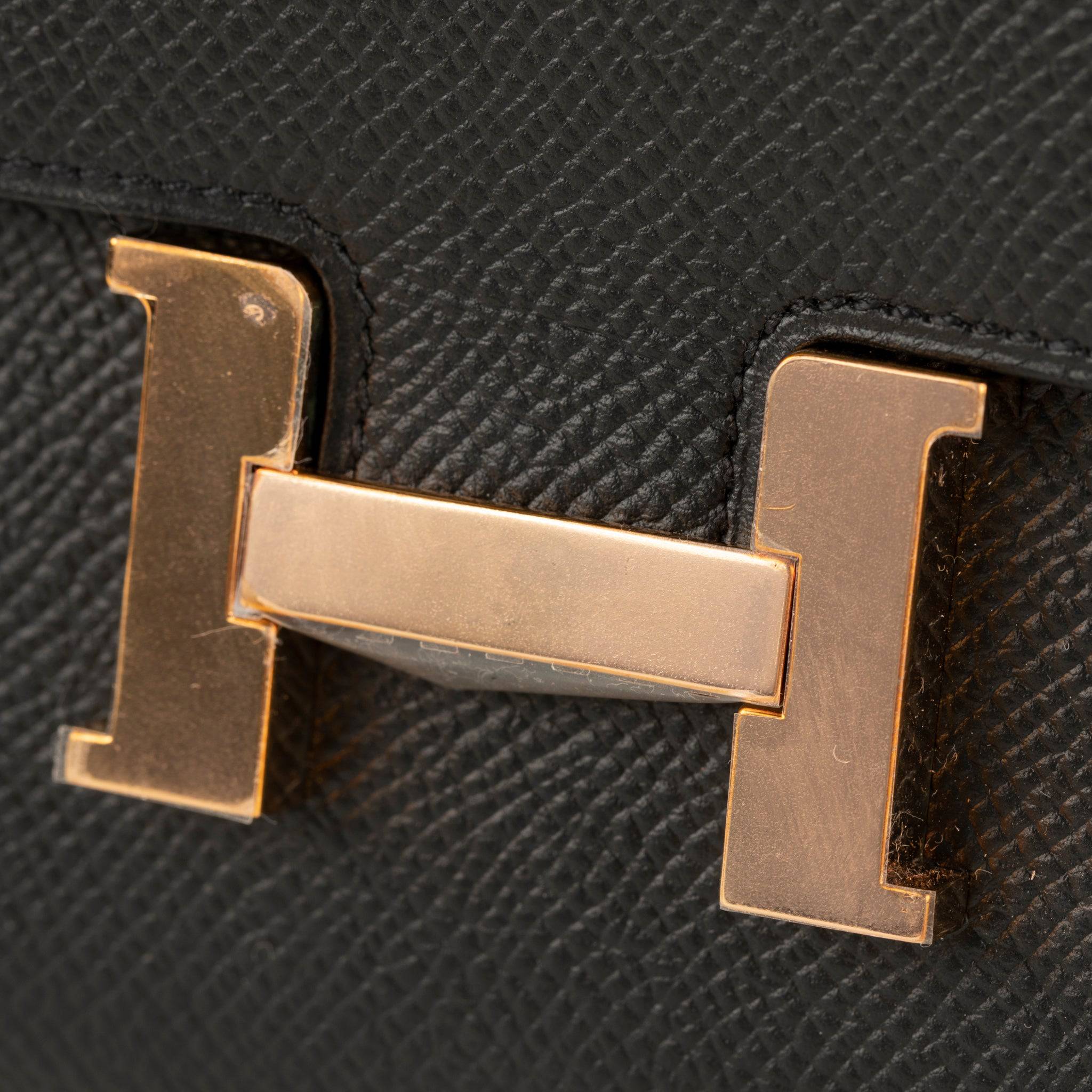 HERMES CONSTANCE WALLET BLACK EPSOM LEATHER ROSE GOLD HARDWARE - On Repeat