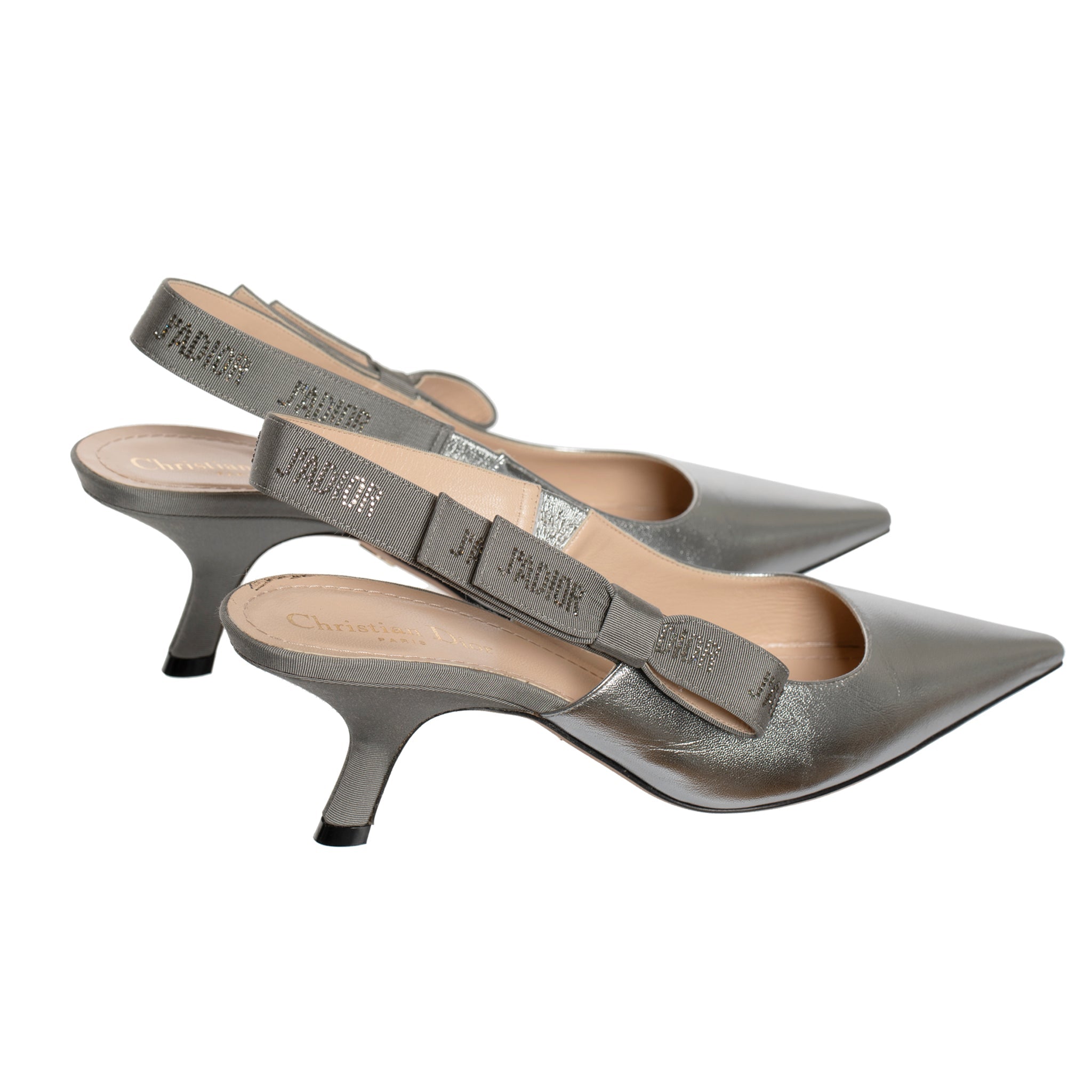 Christian Dior Pointed Metallic Silver Slingback Kitten Heel 39.5 Fr - On Repeat