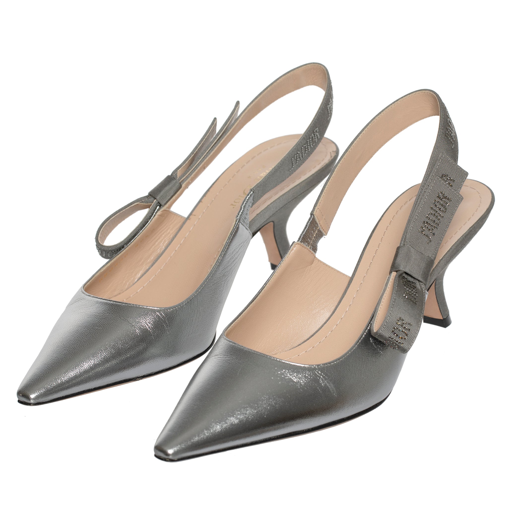 Christian Dior Pointed Metallic Silver Slingback Kitten Heel 39.5 Fr - On Repeat