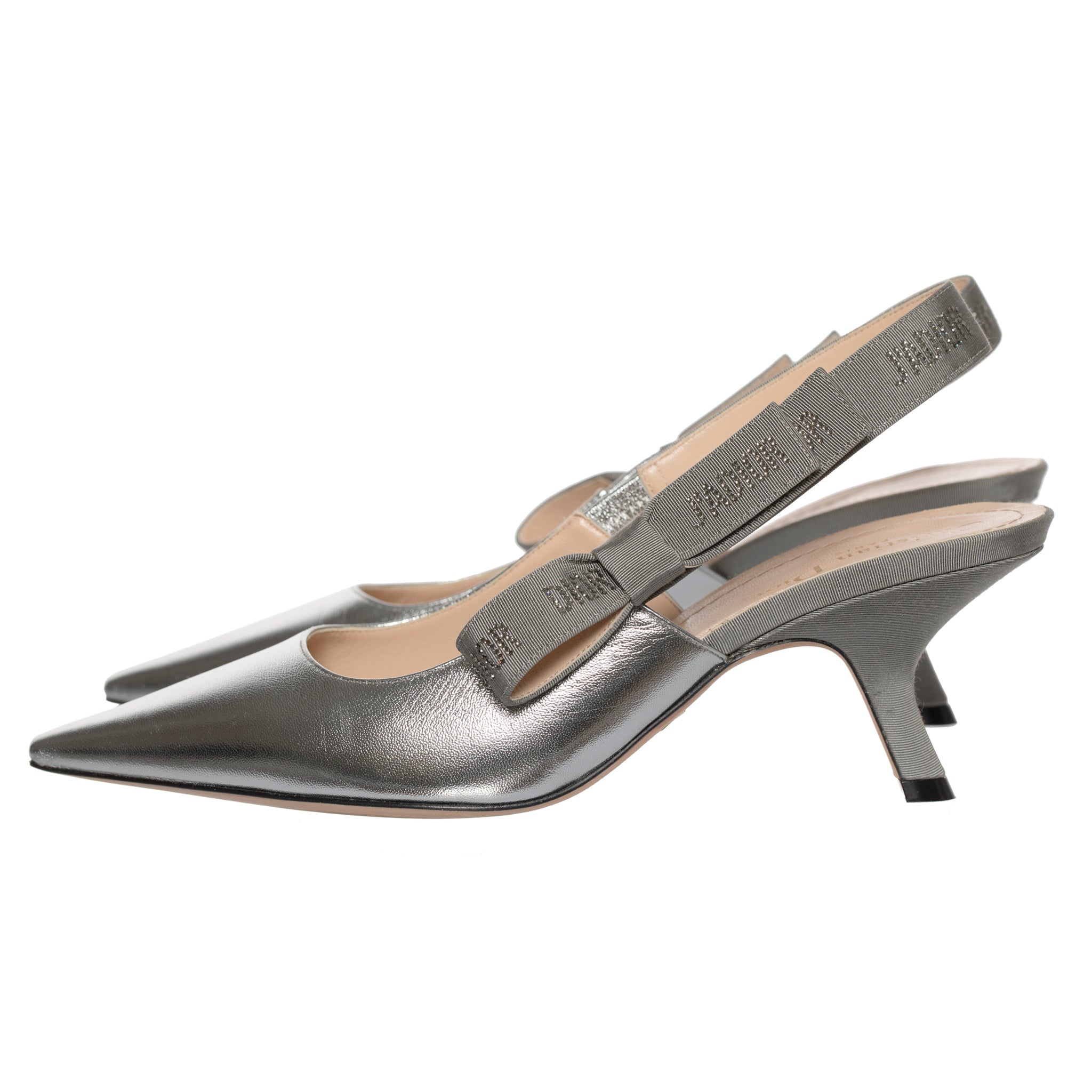 Christian Dior Pointed Metallic Silver Slingback Kitten Heel 39.5 Fr - On Repeat