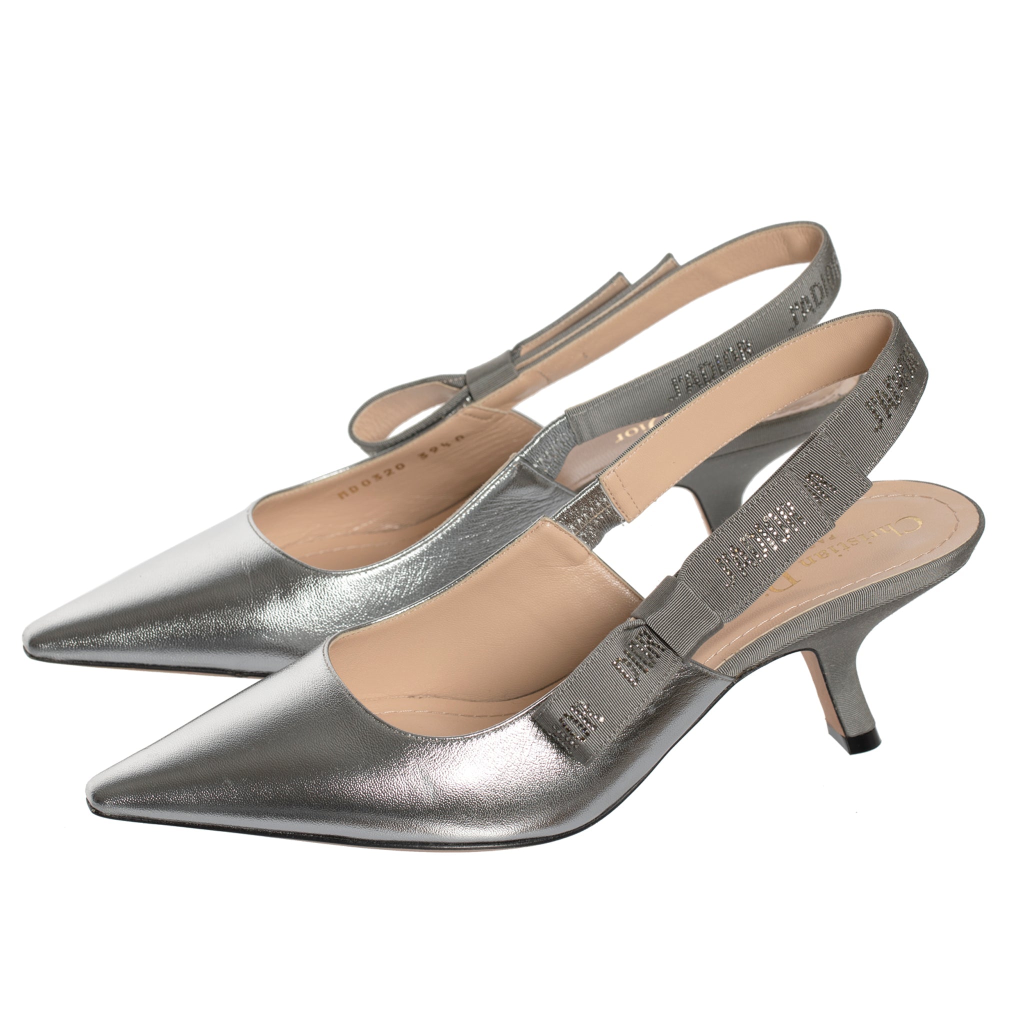Christian Dior Pointed Metallic Silver Slingback Kitten Heel 39.5 Fr - On Repeat