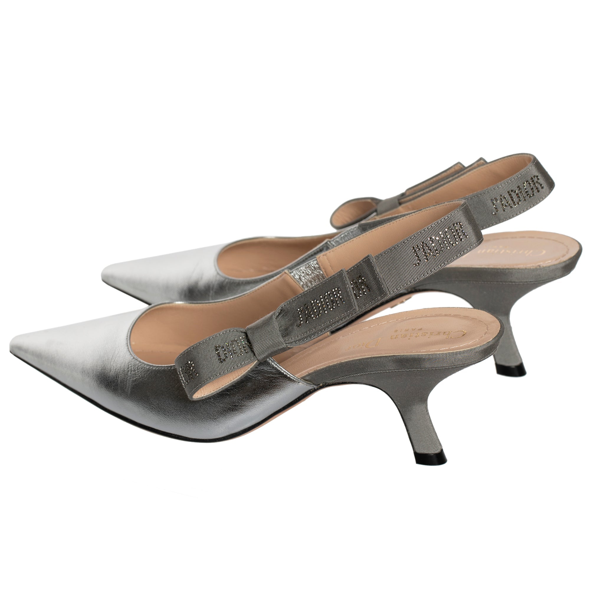 Christian Dior Pointed Metallic Silver Slingback Kitten Heel 39.5 Fr - On Repeat