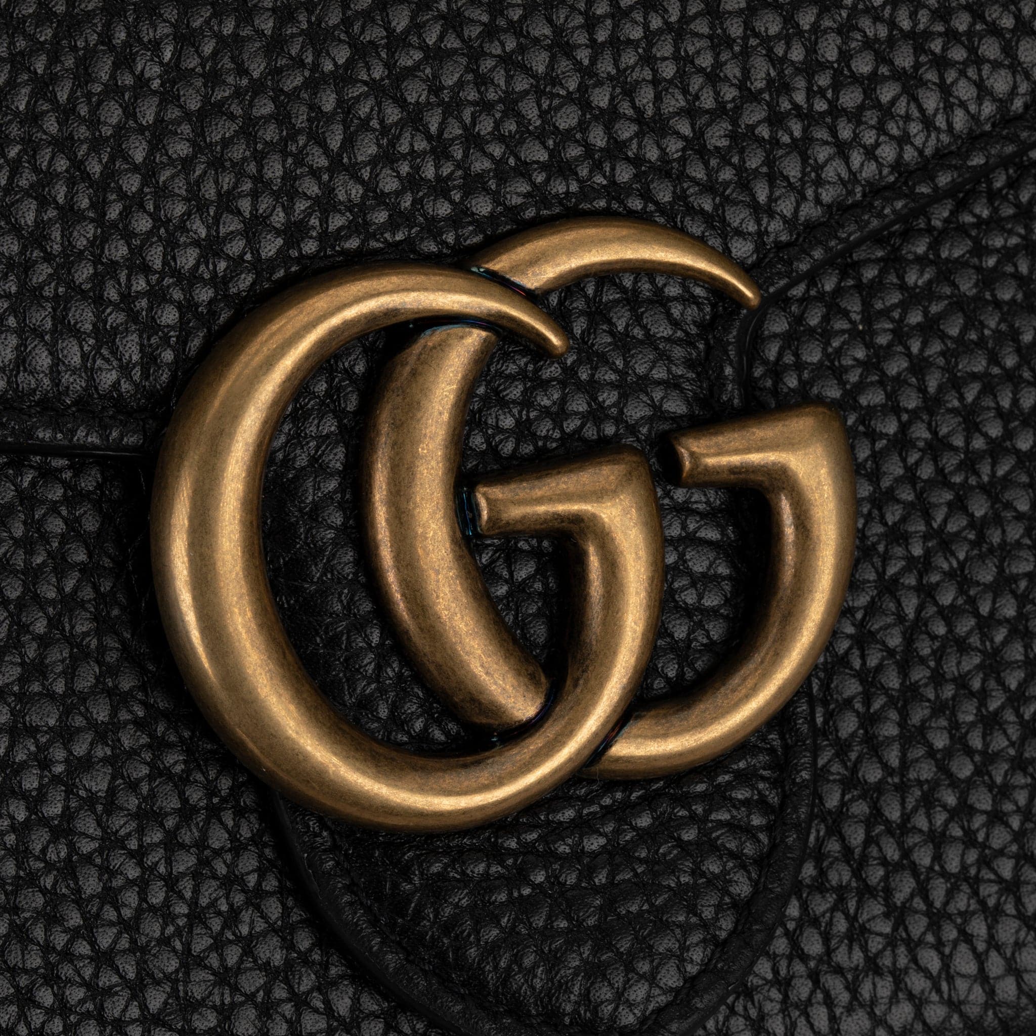 GUCCI MARMONT WALLET ON CHAIN BLACK PEBBLED LEATHER AGED GOLD HARDWARE - On Repeat