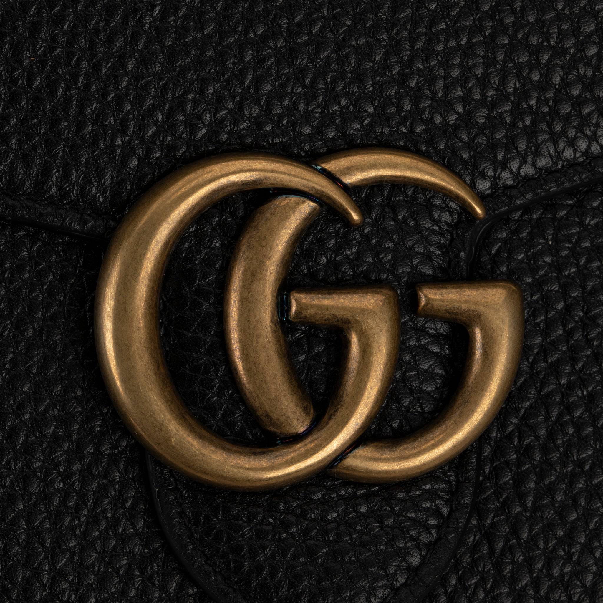 GUCCI MARMONT WALLET ON CHAIN BLACK PEBBLED LEATHER AGED GOLD HARDWARE - On Repeat