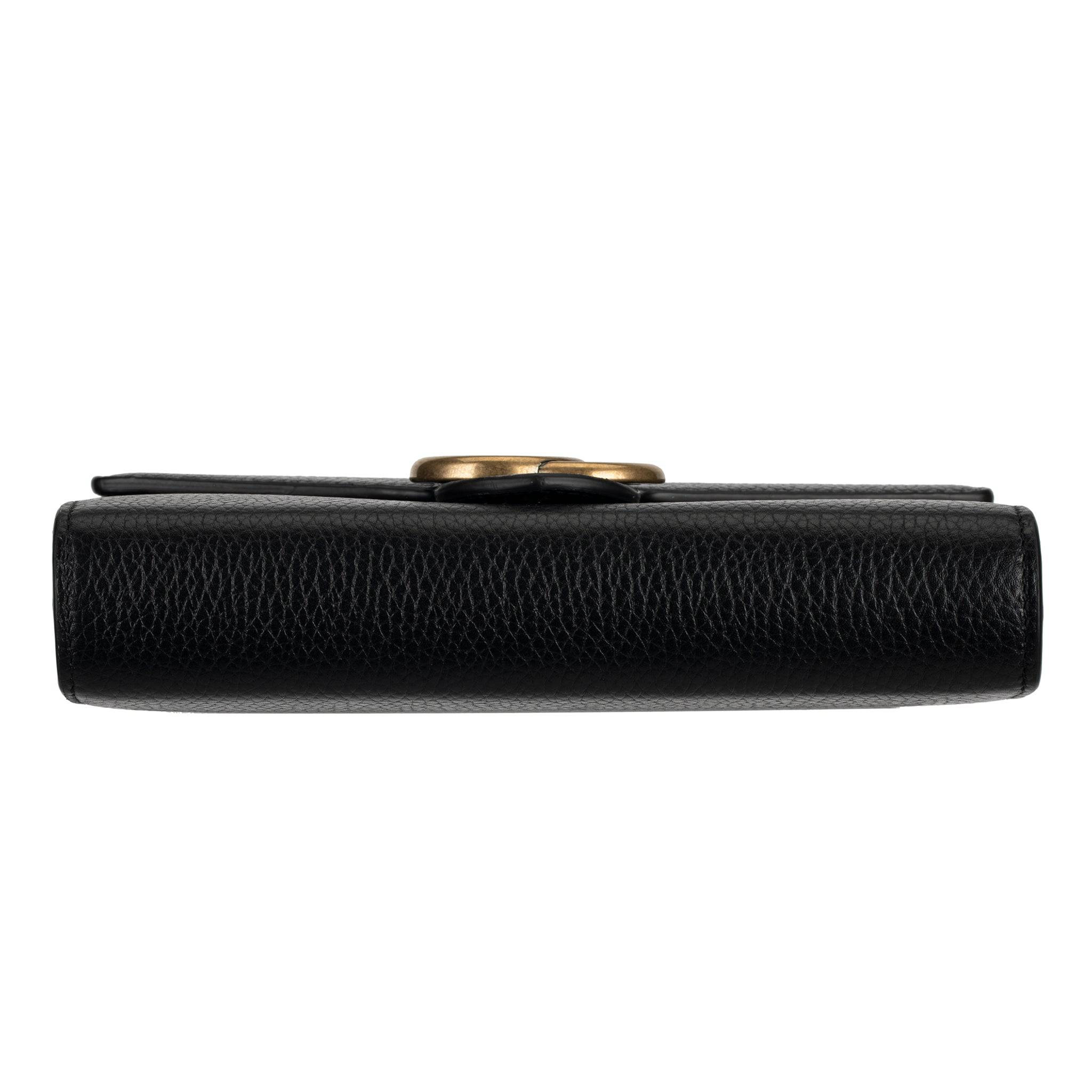 GUCCI MARMONT WALLET ON CHAIN BLACK PEBBLED LEATHER AGED GOLD HARDWARE - On Repeat