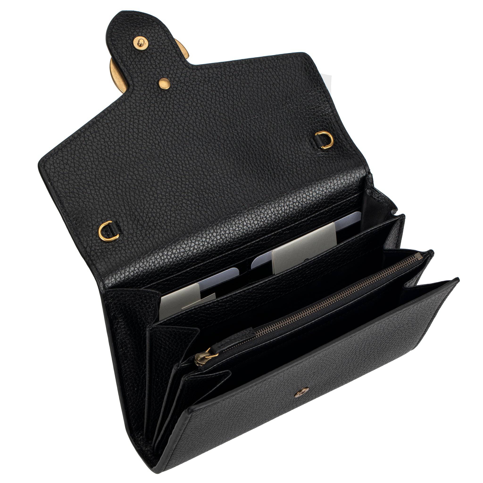 GUCCI MARMONT WALLET ON CHAIN BLACK PEBBLED LEATHER AGED GOLD HARDWARE - On Repeat