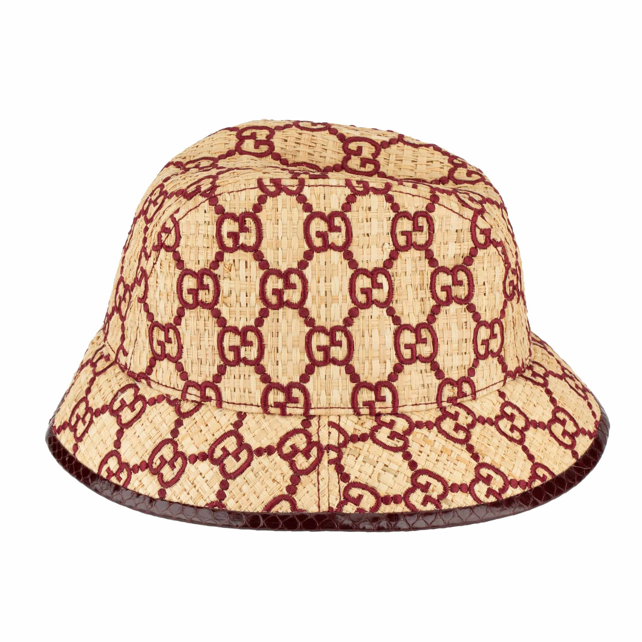 GUCCI GG LOGO RAFFIA BUCKET HAT WITH PYTHON TRIM - On Repeat