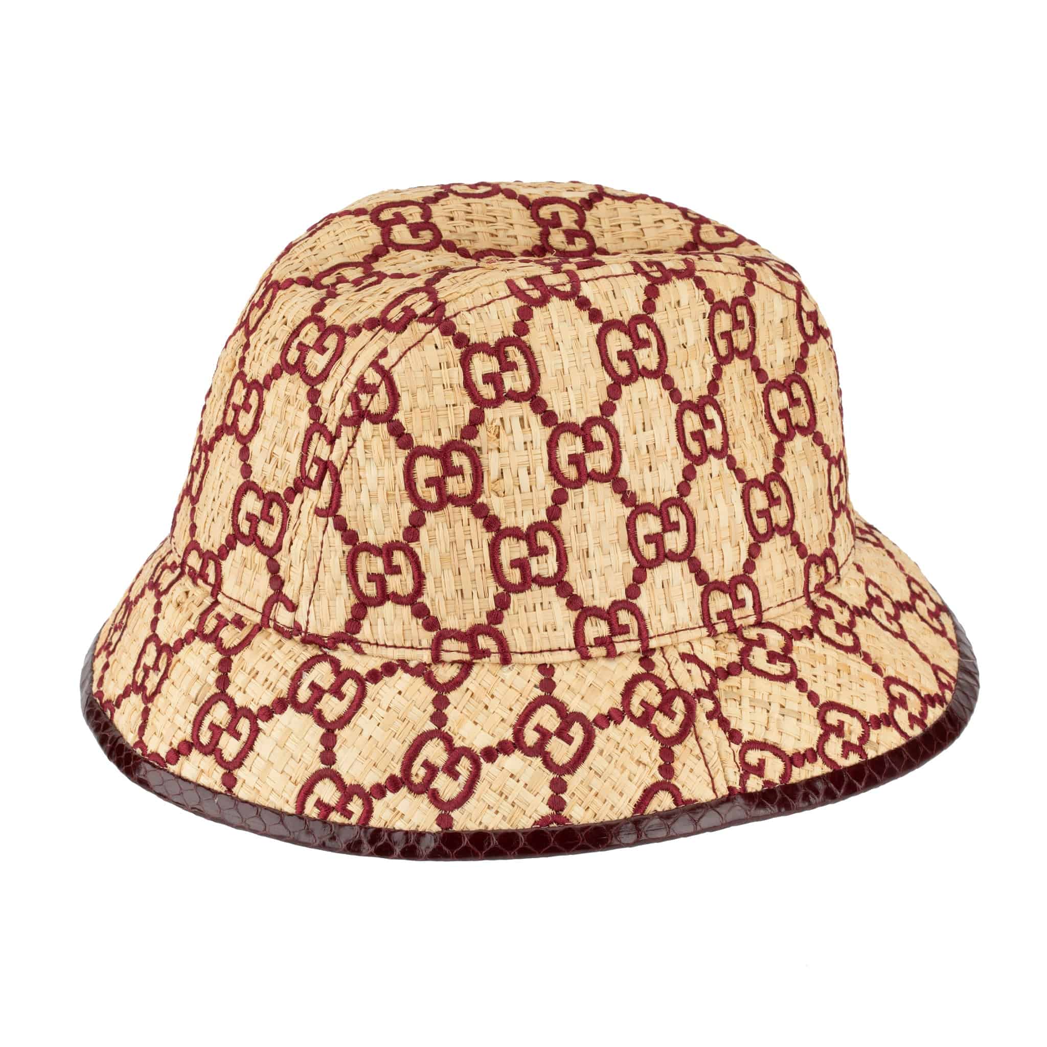 GUCCI GG LOGO RAFFIA BUCKET HAT WITH PYTHON TRIM - On Repeat
